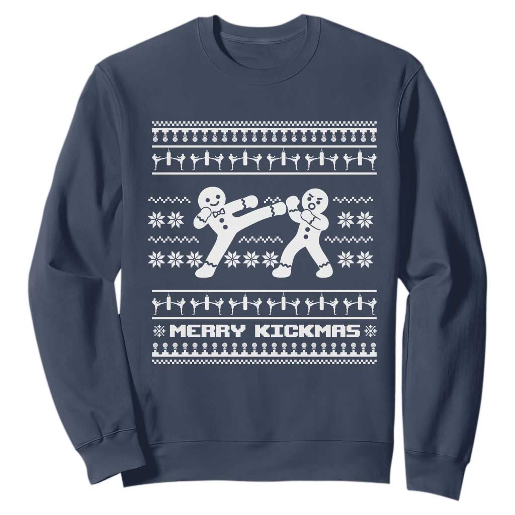 Funny Muay Thai Christmas Sweatshirt Merry Kickmas Gingerbread Fighter Kickboxing Gift TS12