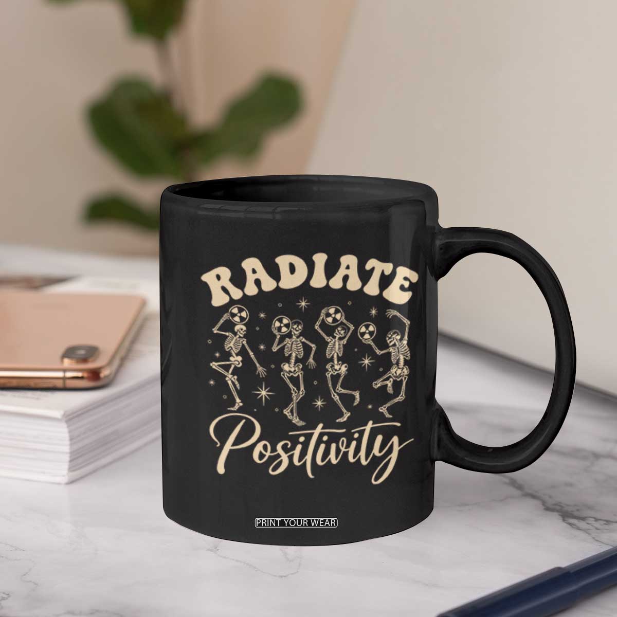Funny Radiology Department X ray Tech Coffee Mug Radiate Positivity Dancing Skeletons TS11