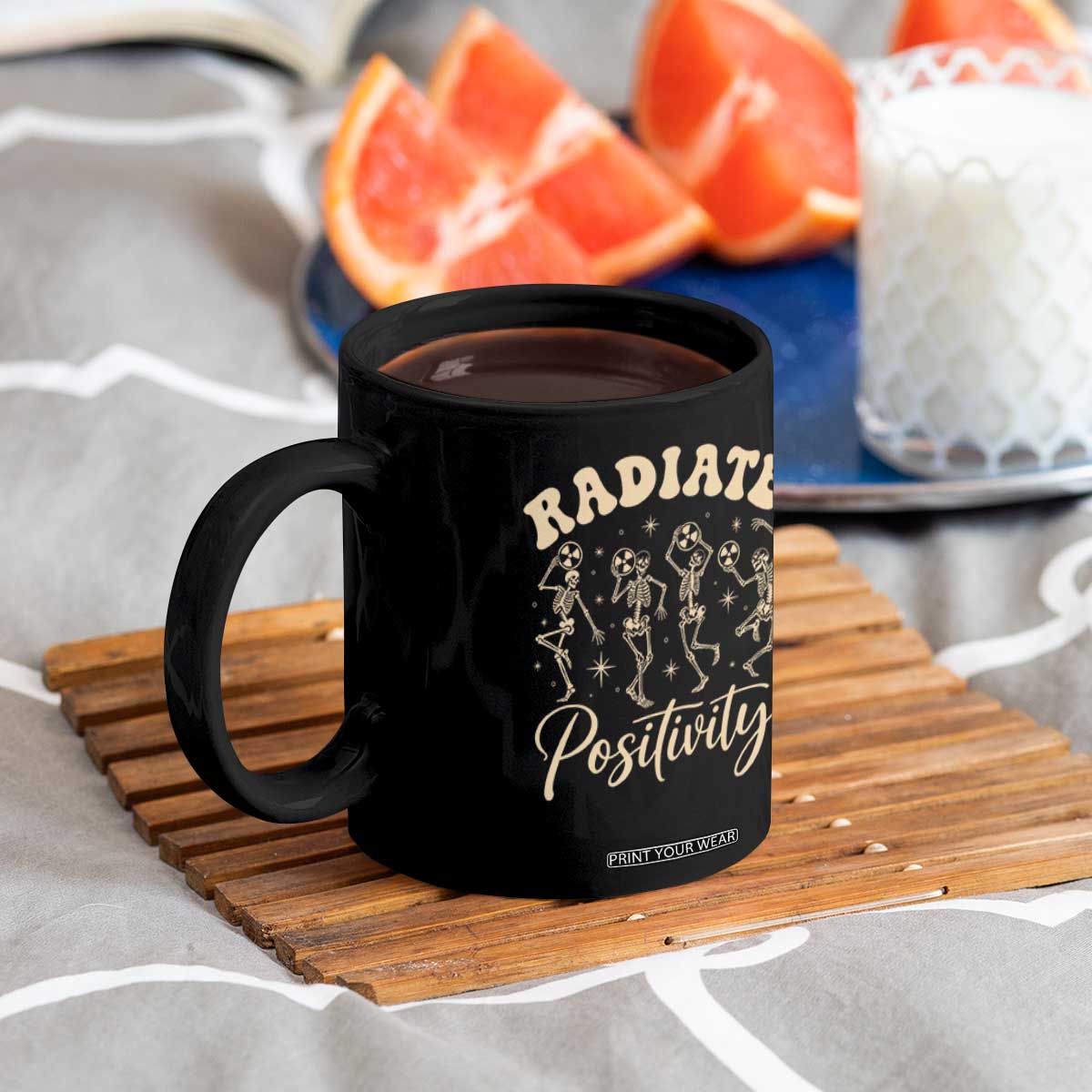 Funny Radiology Department X ray Tech Coffee Mug Radiate Positivity Dancing Skeletons TS11