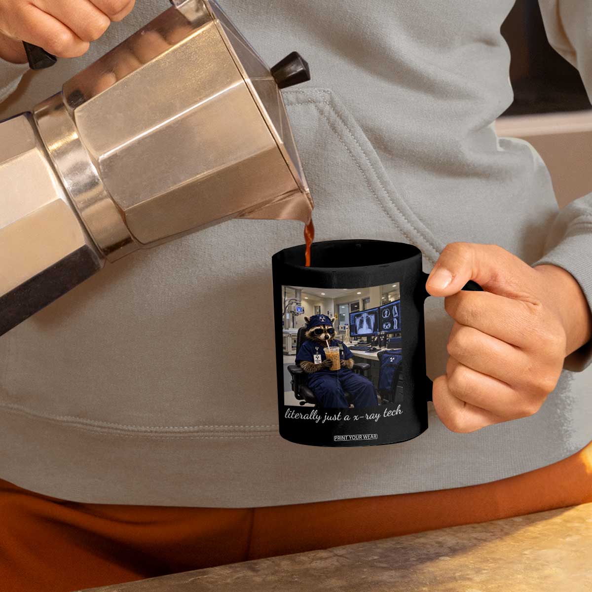 Funny Radiology Tech Raccoon Coffee Mug Literally Just A X ray Tech Nurses TS11