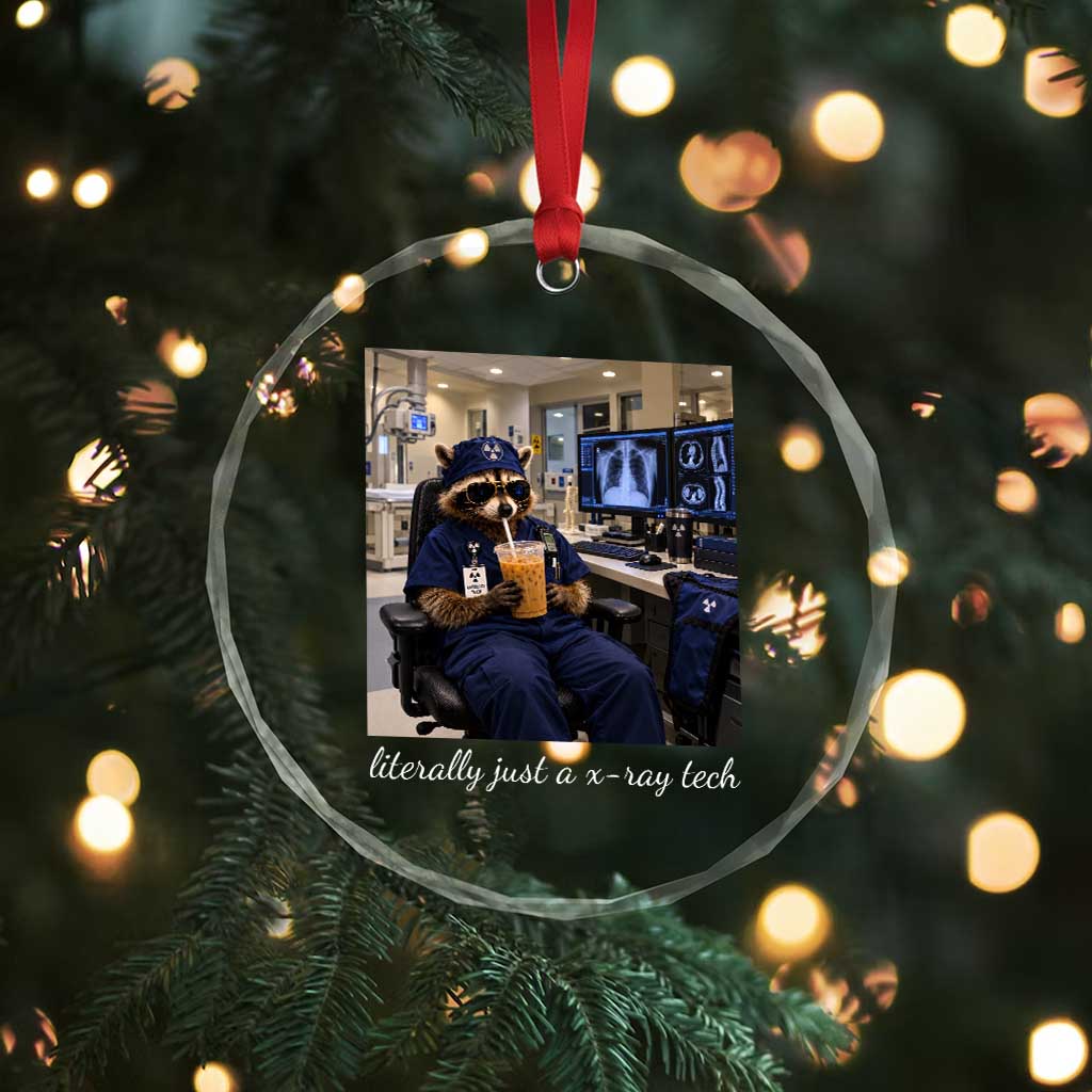 Funny Radiology Tech Raccoon Crystal Glass Ornament Literally Just A X ray Tech Nurses TS11