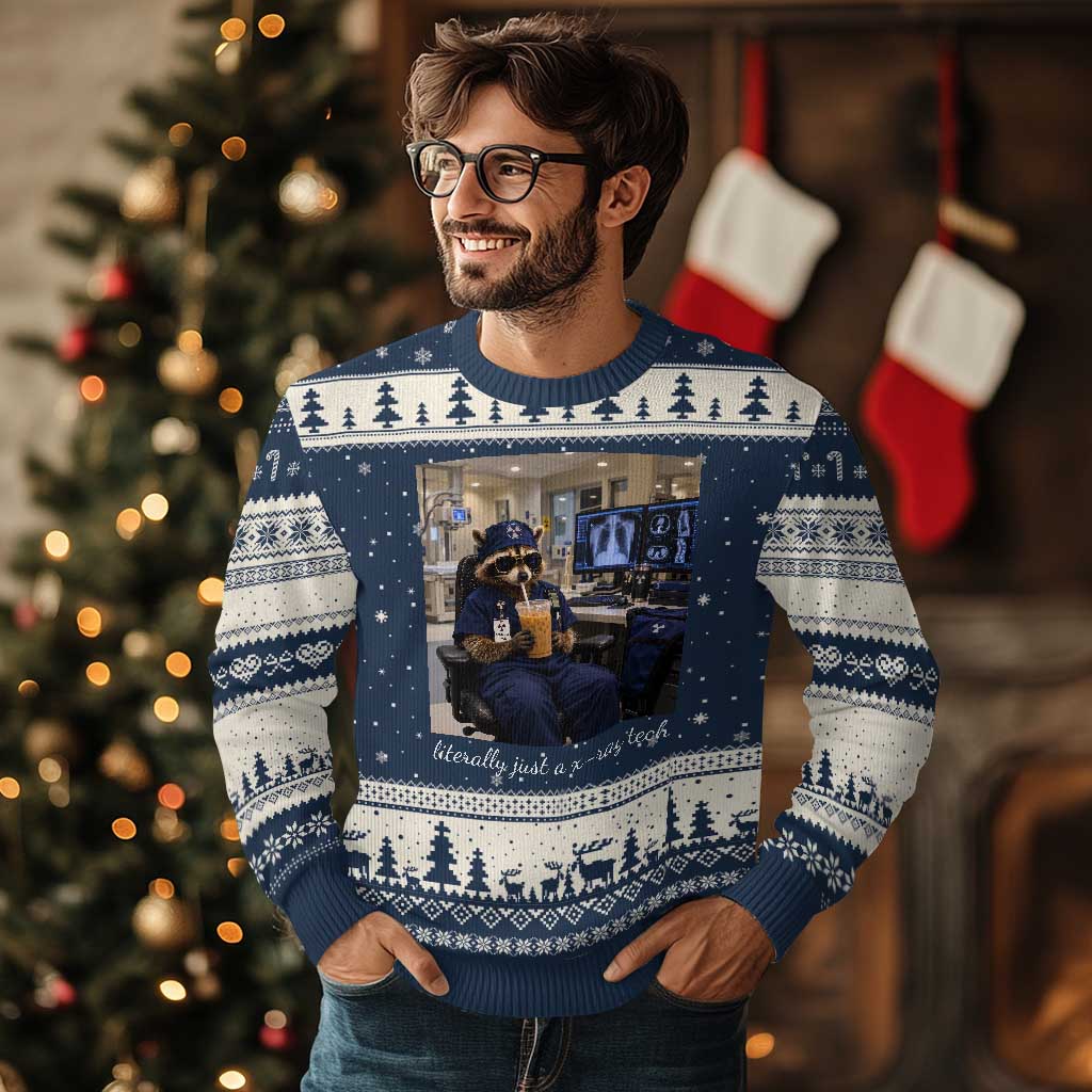 Funny Radiology Tech Raccoon Ugly Christmas Sweater Literally Just A X ray Tech Nurses TS11