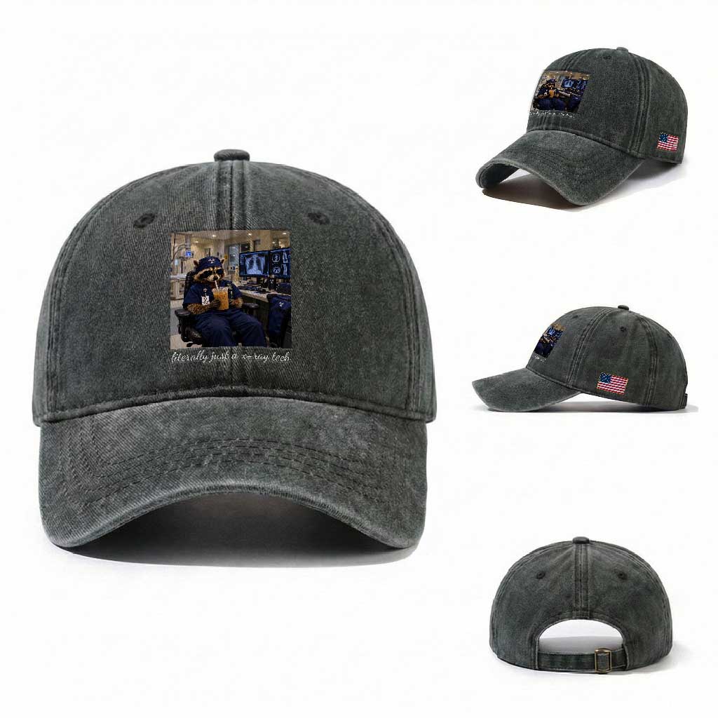 Funny Radiology Tech Raccoon Washed Cotton Baseball Cap Literally Just A X ray Tech Nurses TS11