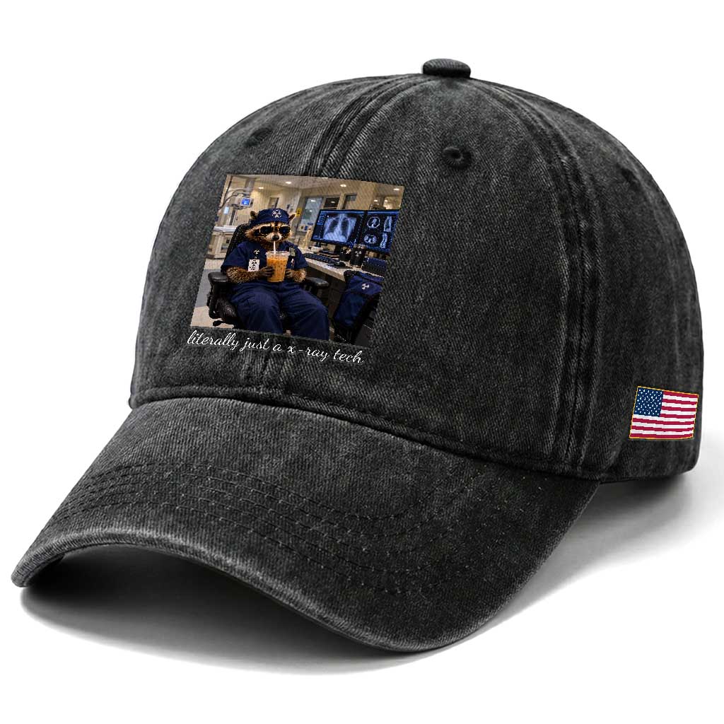 Funny Radiology Tech Raccoon Washed Cotton Baseball Cap Literally Just A X ray Tech Nurses TS11
