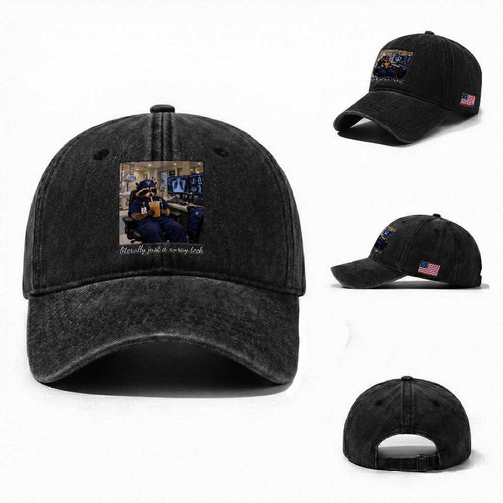 Funny Radiology Tech Raccoon Washed Cotton Baseball Cap Literally Just A X ray Tech Nurses TS11