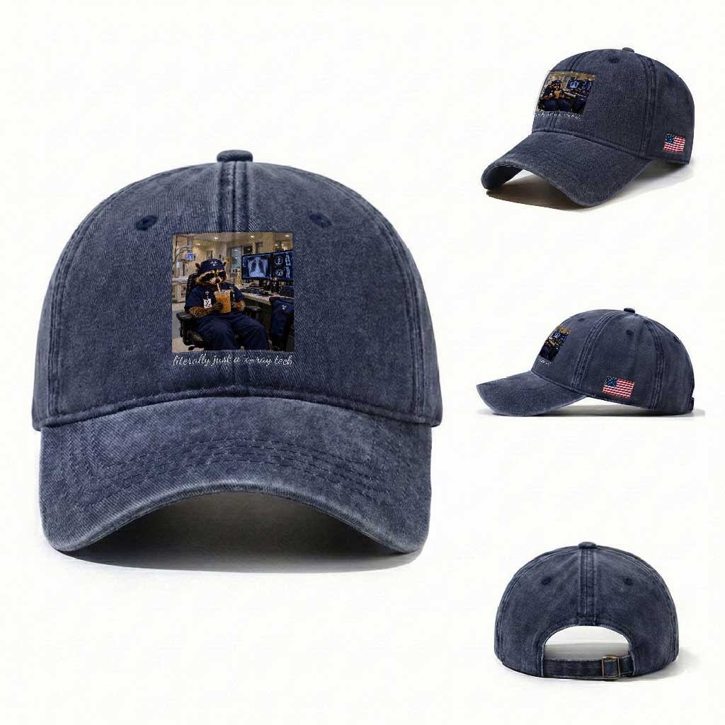 Funny Radiology Tech Raccoon Washed Cotton Baseball Cap Literally Just A X ray Tech Nurses TS11