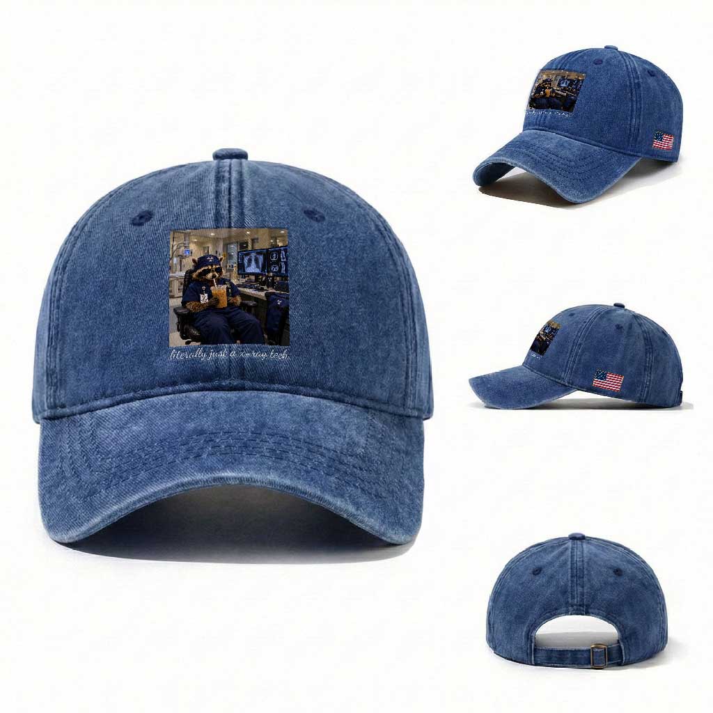 Funny Radiology Tech Raccoon Washed Cotton Baseball Cap Literally Just A X ray Tech Nurses TS11