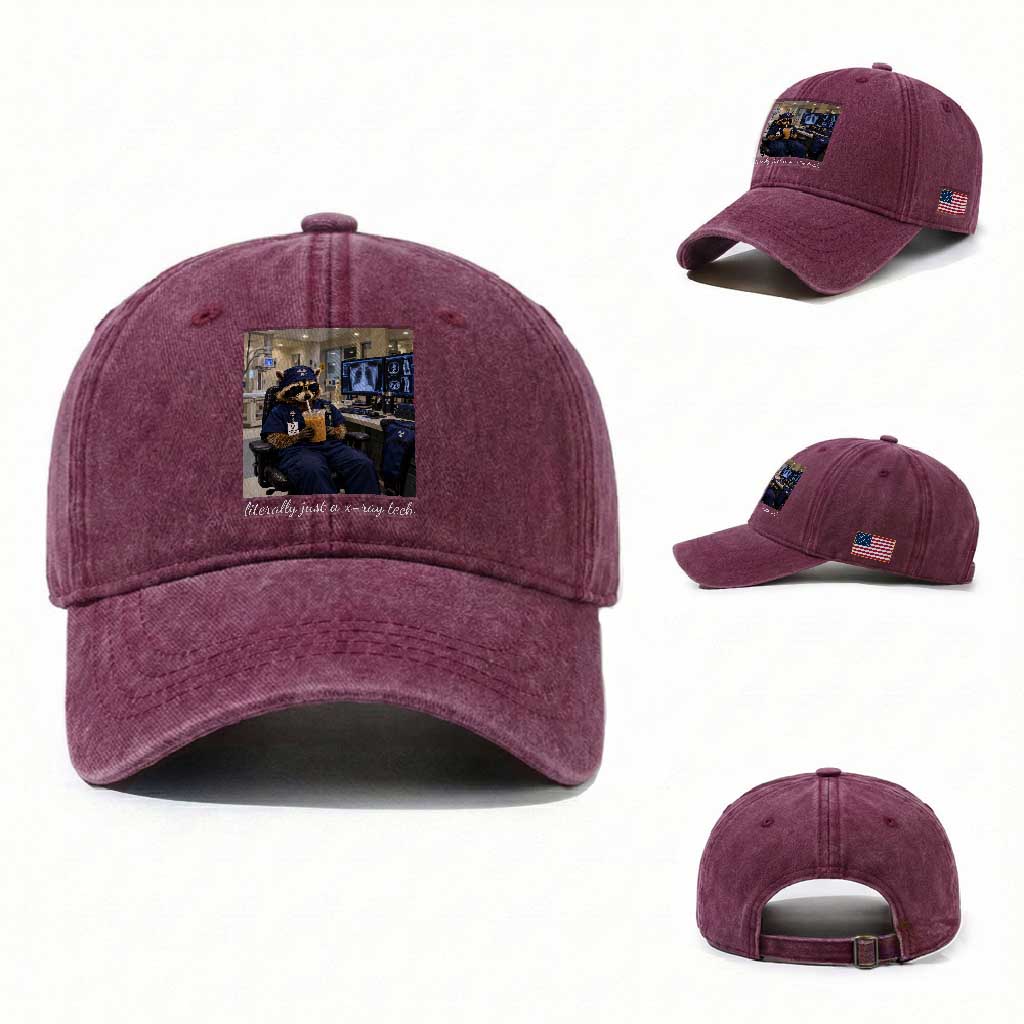 Funny Radiology Tech Raccoon Washed Cotton Baseball Cap Literally Just A X ray Tech Nurses TS11