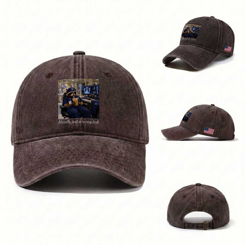 Funny Radiology Tech Raccoon Washed Cotton Baseball Cap Literally Just A X ray Tech Nurses TS11