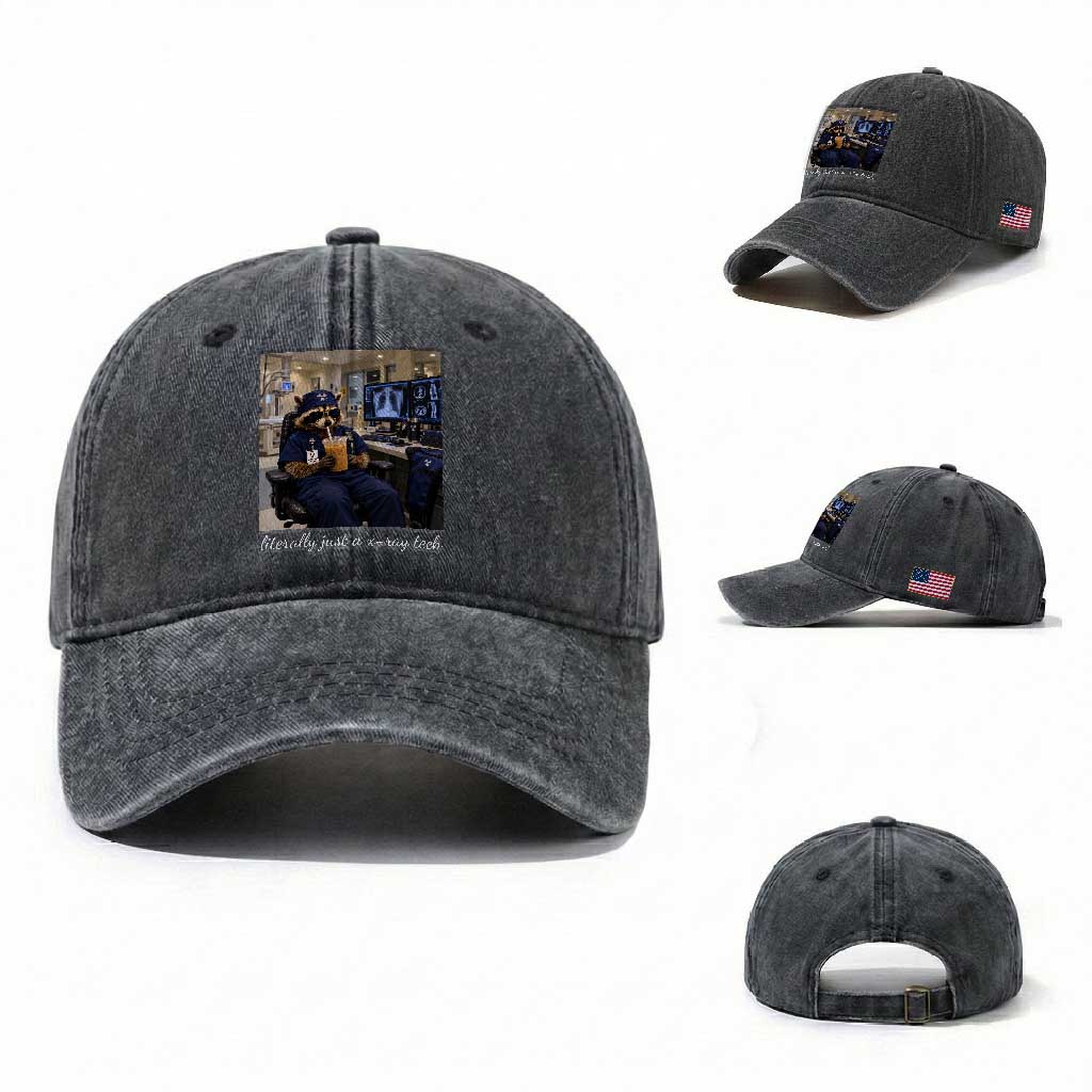 Funny Radiology Tech Raccoon Washed Cotton Baseball Cap Literally Just A X ray Tech Nurses TS11