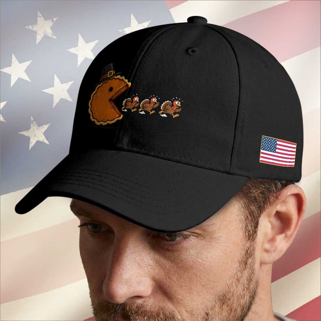 Funny Thanksgiving Pumpkin Pie Eating Turkey Video Game Lover Baseball Cap TS11