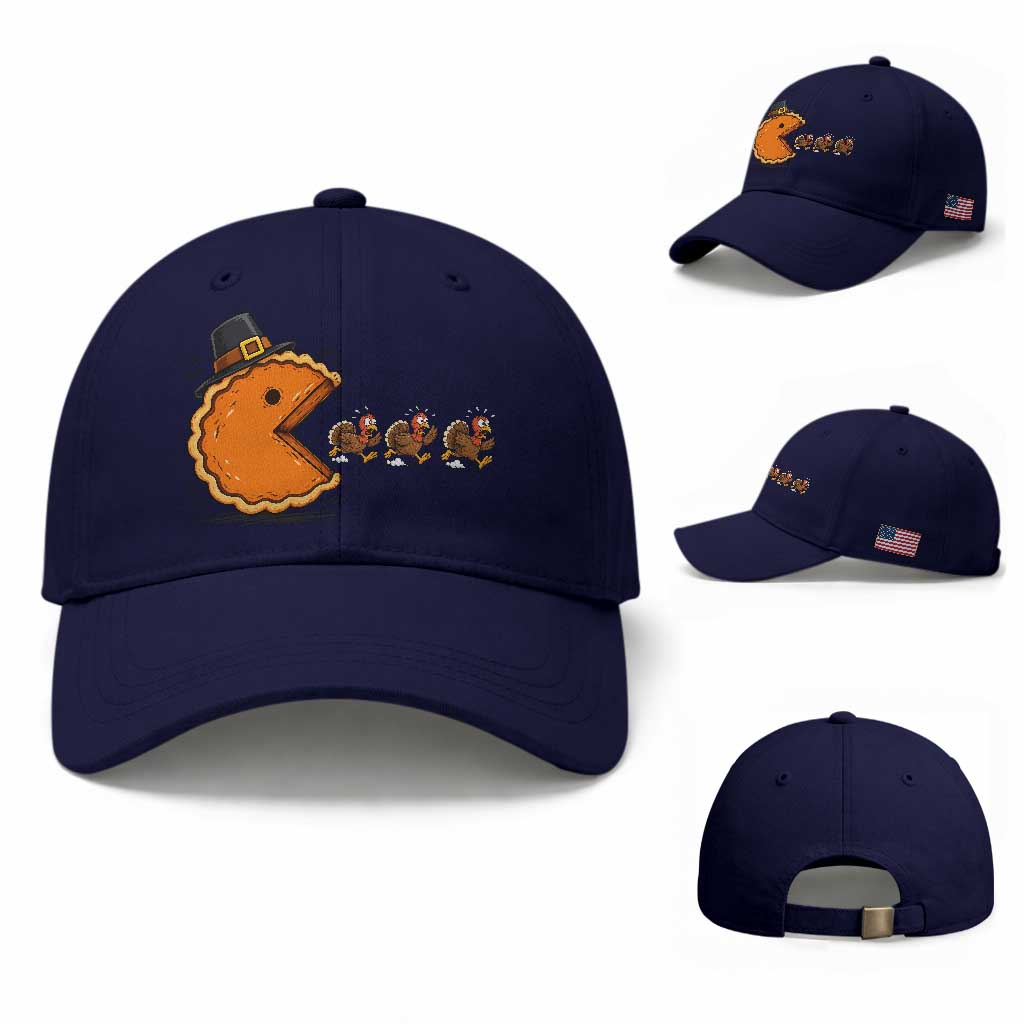 Funny Thanksgiving Pumpkin Pie Eating Turkey Video Game Lover Baseball Cap TS11