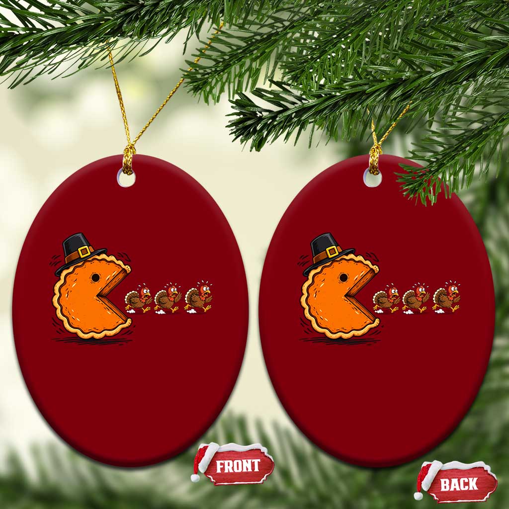 Funny Thanksgiving Pumpkin Pie Eating Turkey Video Game Lover Ceramic Ornament TS11