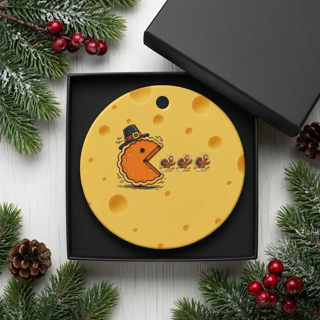 Funny Thanksgiving Pumpkin Pie Eating Turkey Video Game Lover Ceramic Ornament TS11