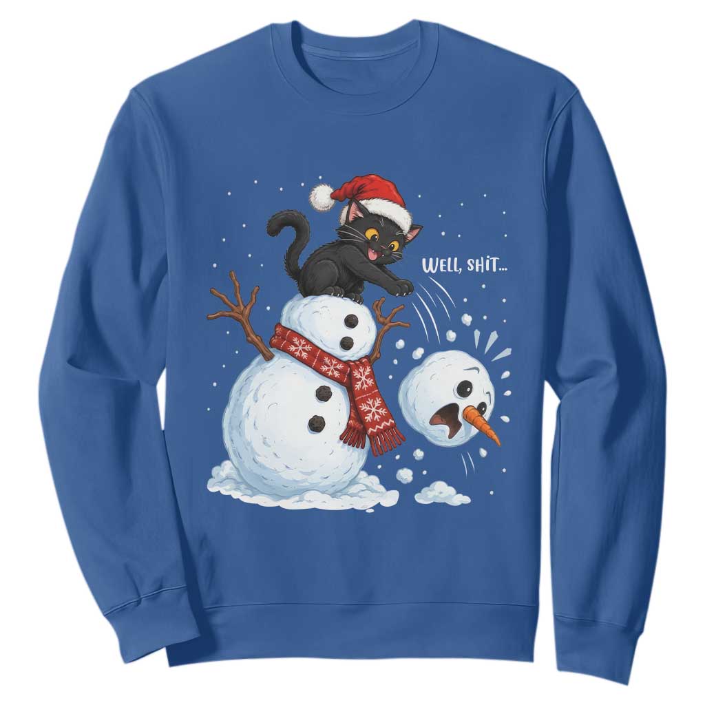 Funny Well Shit Black Cat Sweatshirt Knocking Over Snowman Head Christmas TS12