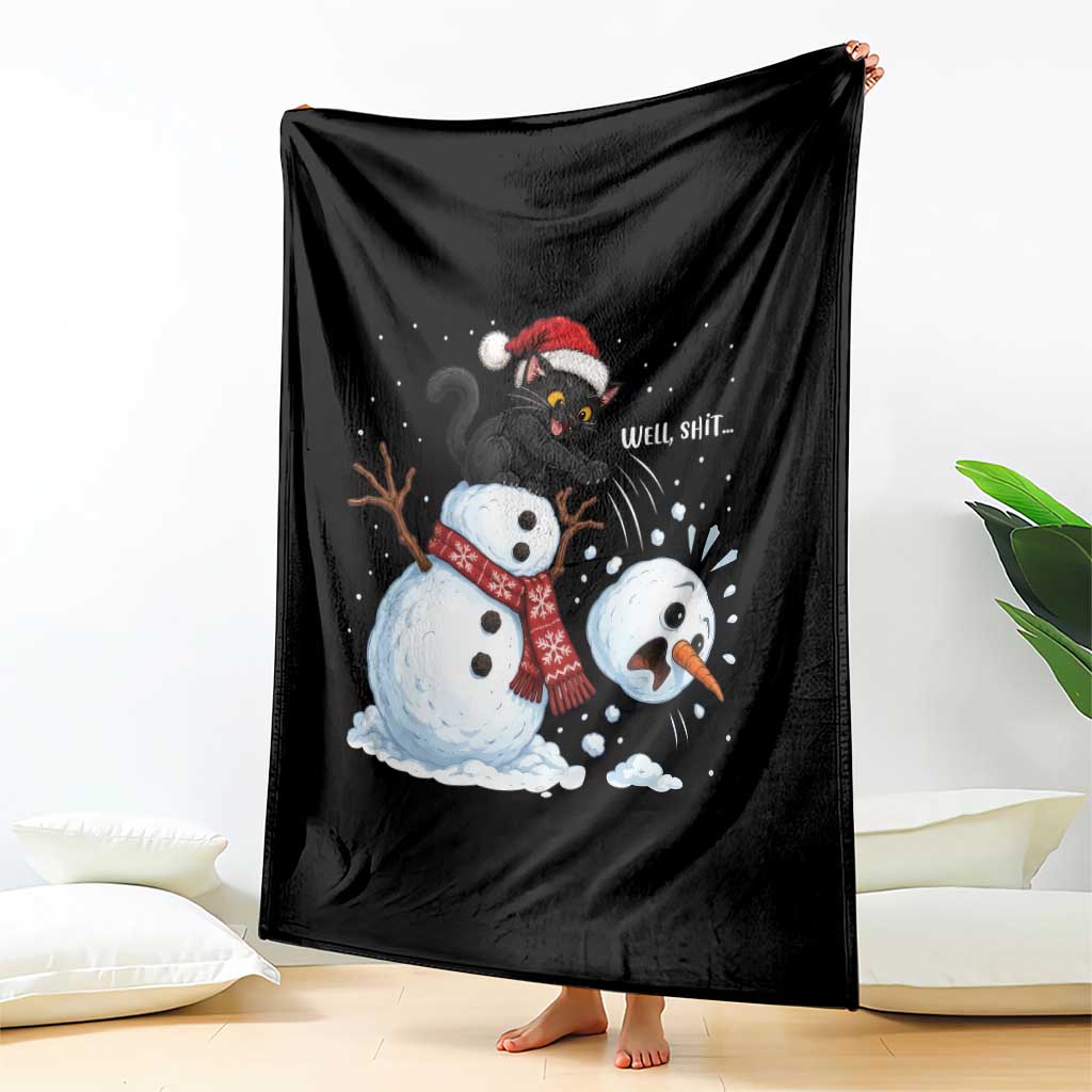 Funny Well Shit Black Cat Throw Blanket Knocking Over Snowman Head Christmas TS12