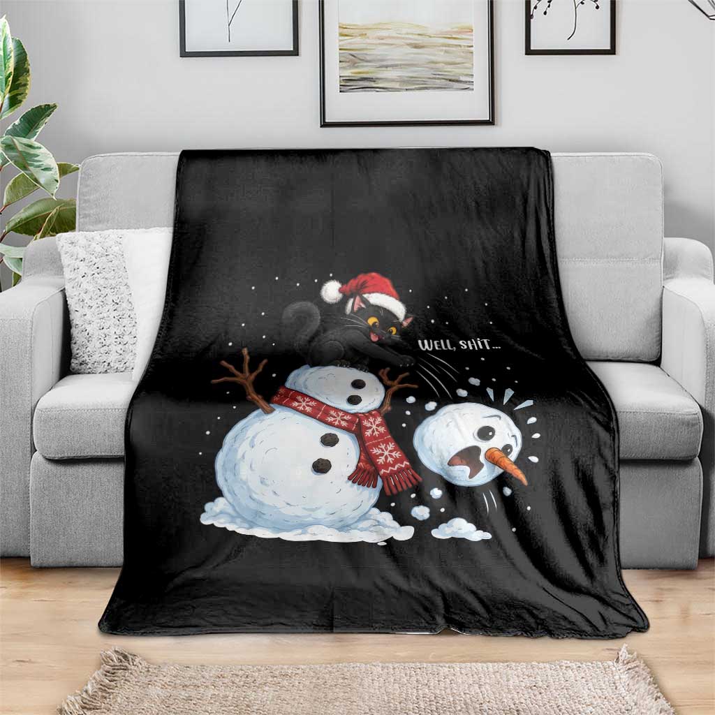 Funny Well Shit Black Cat Throw Blanket Knocking Over Snowman Head Christmas TS12