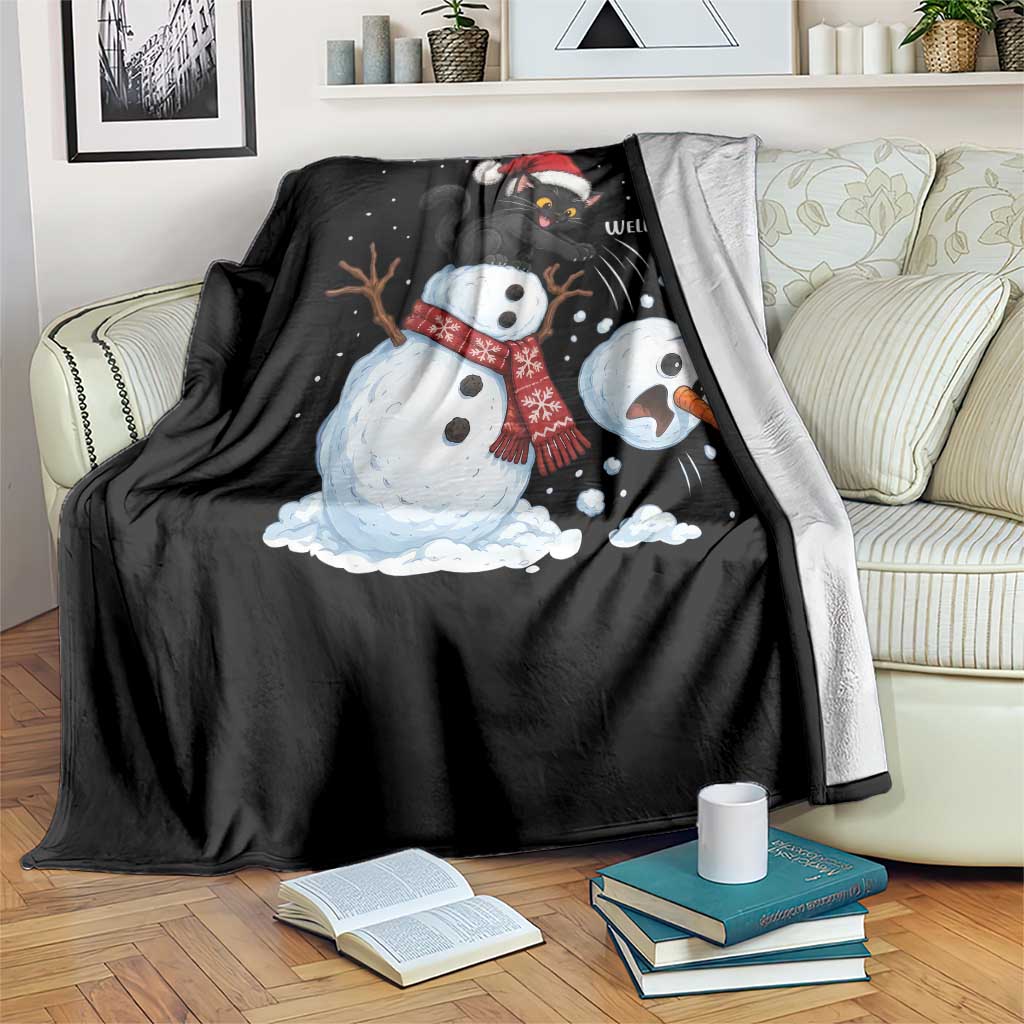 Funny Well Shit Black Cat Throw Blanket Knocking Over Snowman Head Christmas TS12