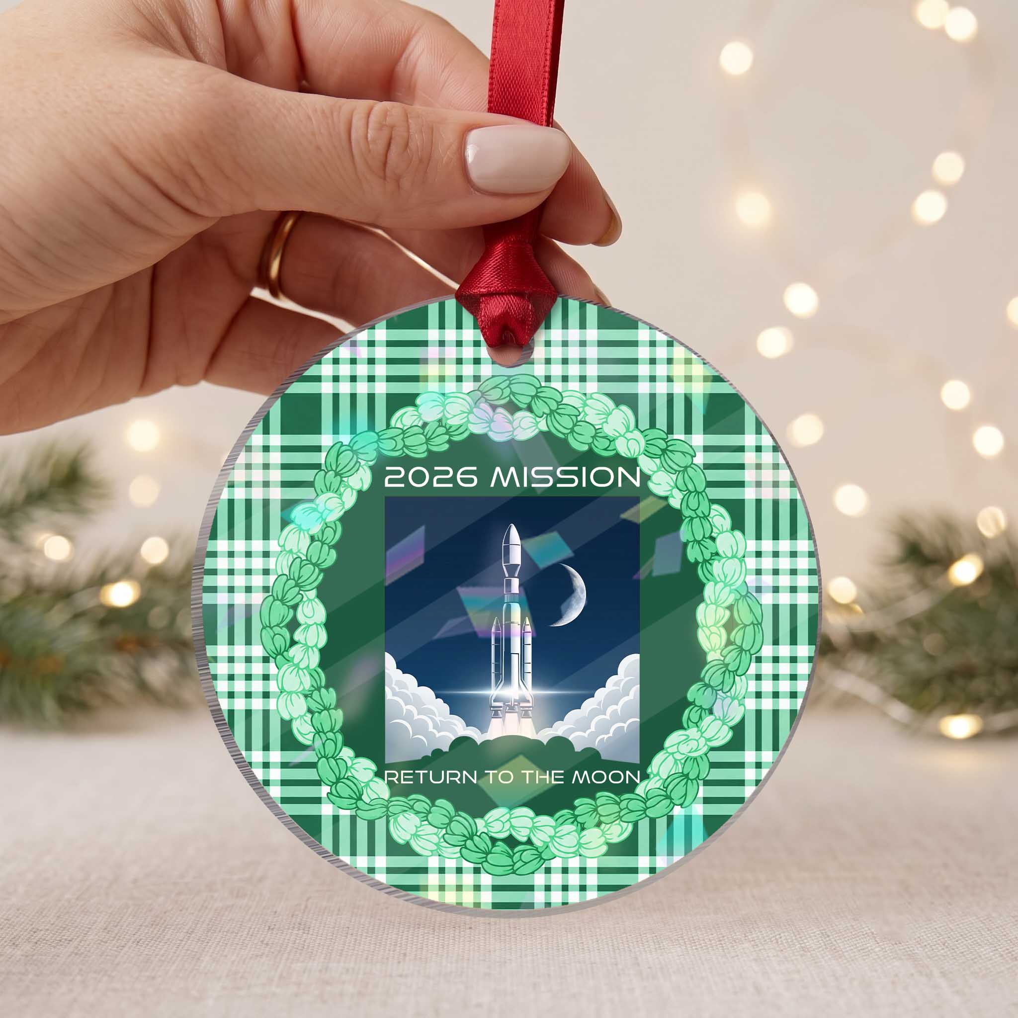 Future Lunar Mission 2026 Holographic Acrylic Ornament Rocket Launch Lunar Orbit Space Exploration TS02