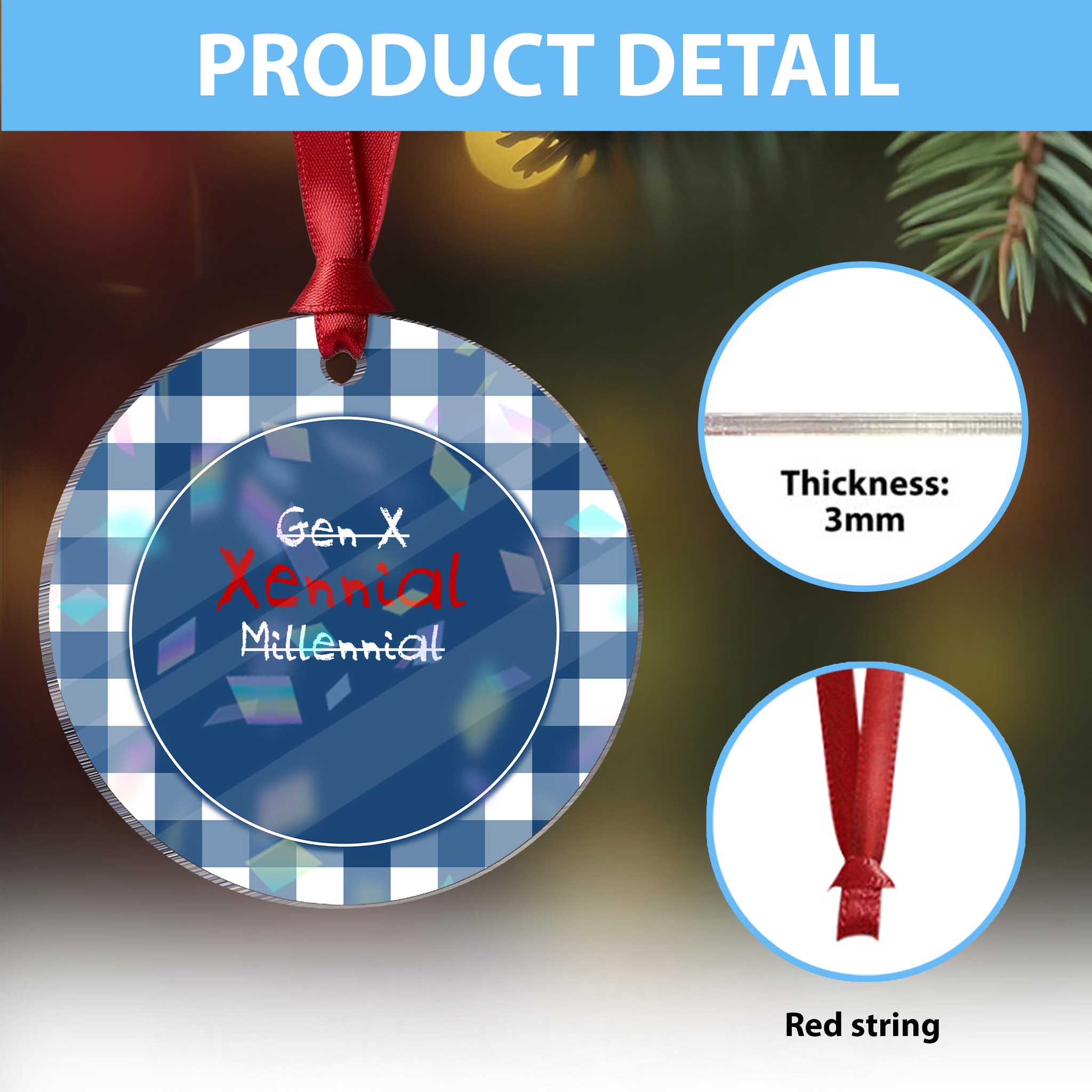 Gen X Xennial Millennial Holographic Acrylic Ornament Micro Generation Retro Typography Graphic TS02