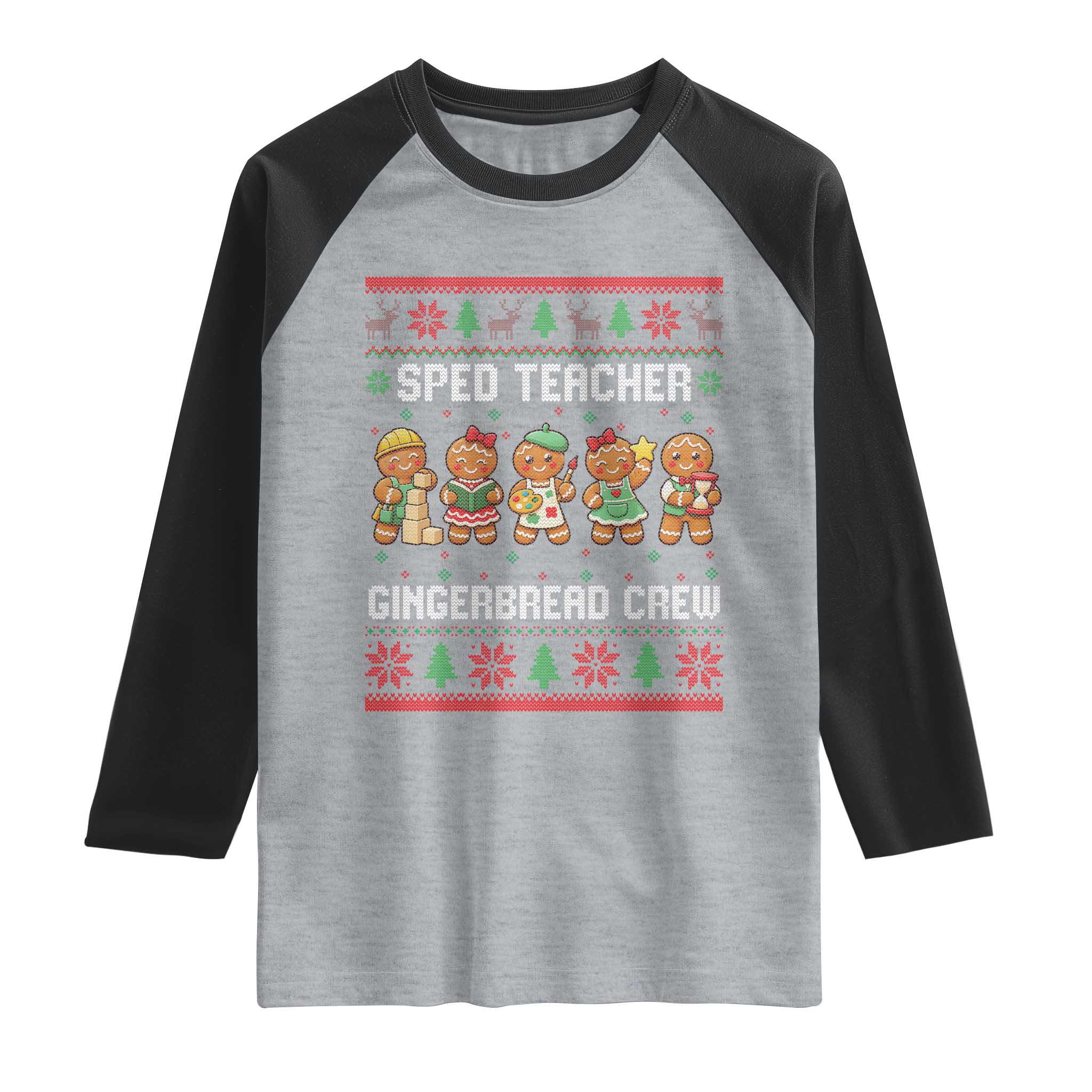 Gingerbread SPED Teacher Raglan Shirt Christmas Special Education Crew Gift TS12