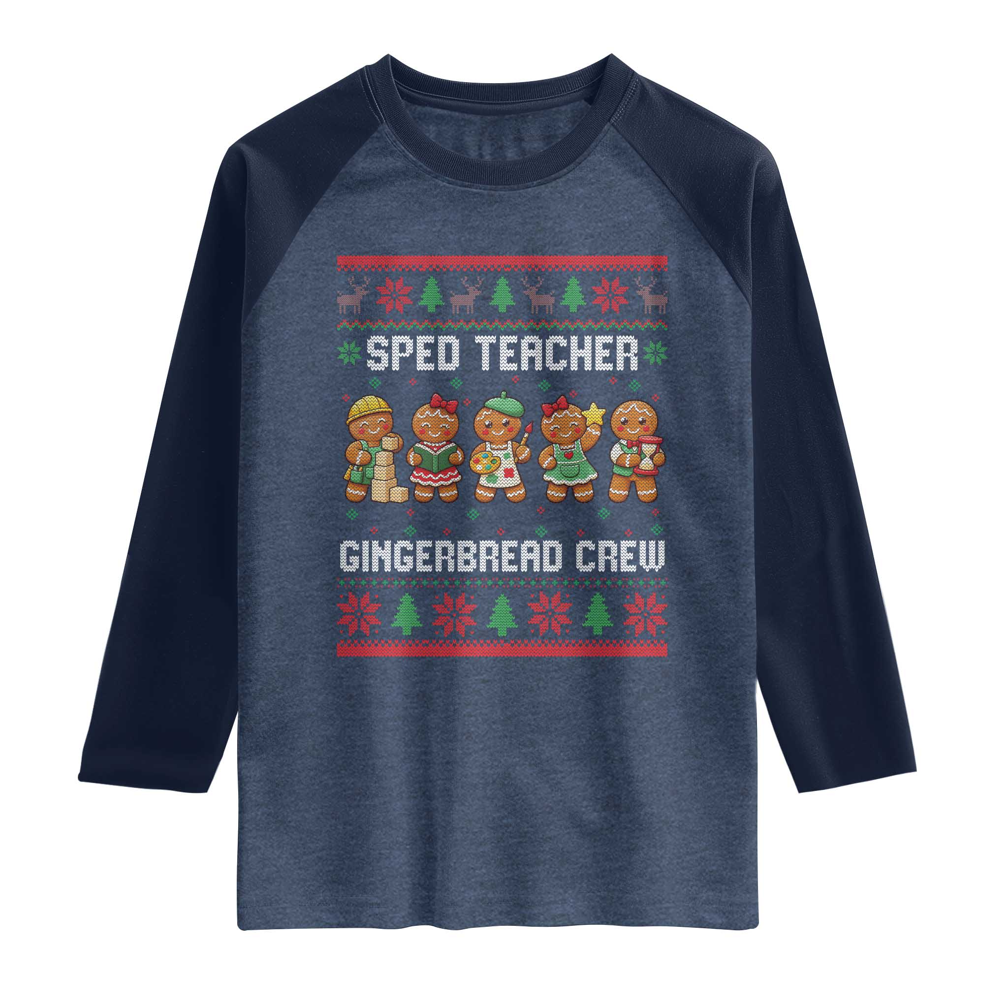 Gingerbread SPED Teacher Raglan Shirt Christmas Special Education Crew Gift TS12