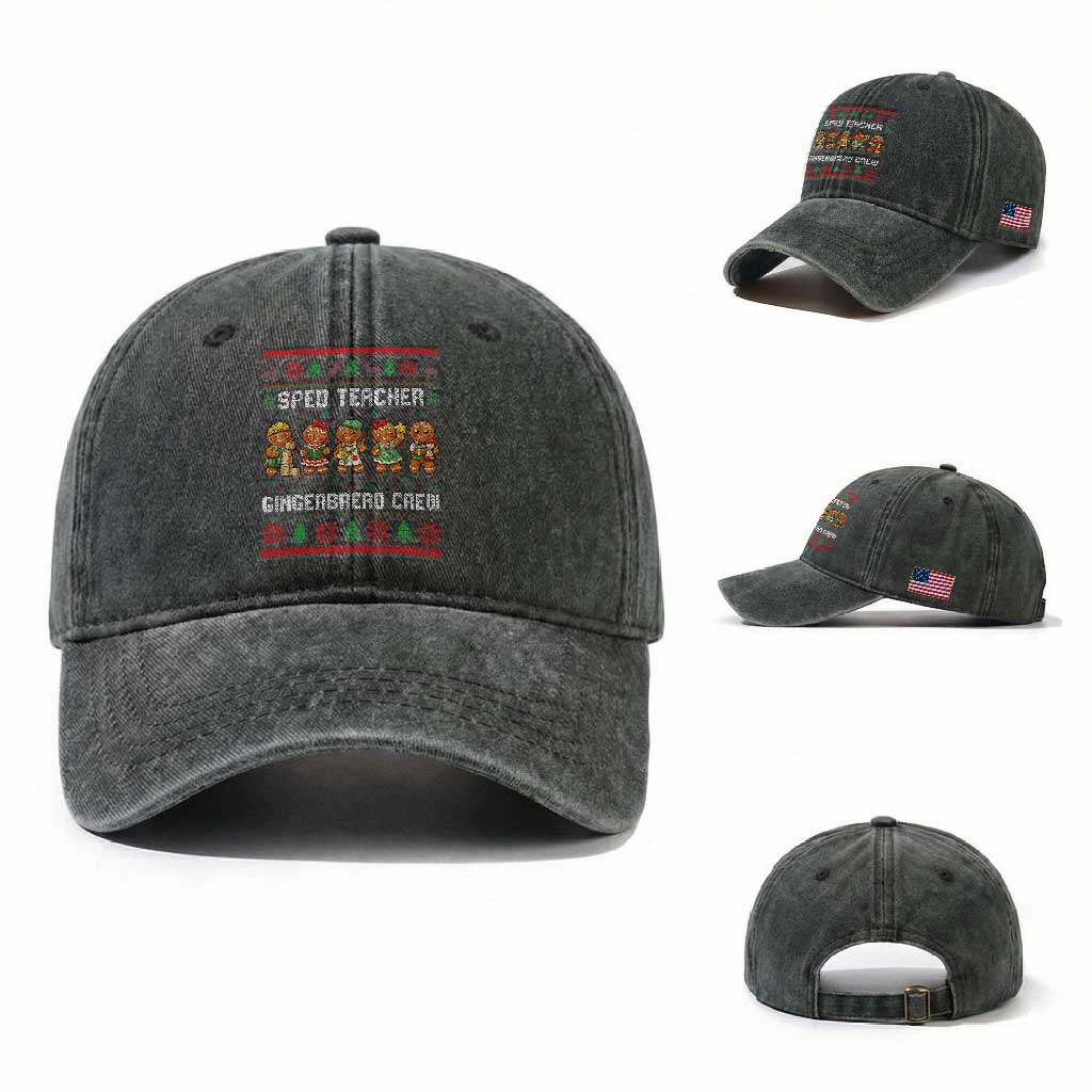 Gingerbread SPED Teacher Washed Cotton Baseball Cap Christmas Special Education Crew Gift TS12