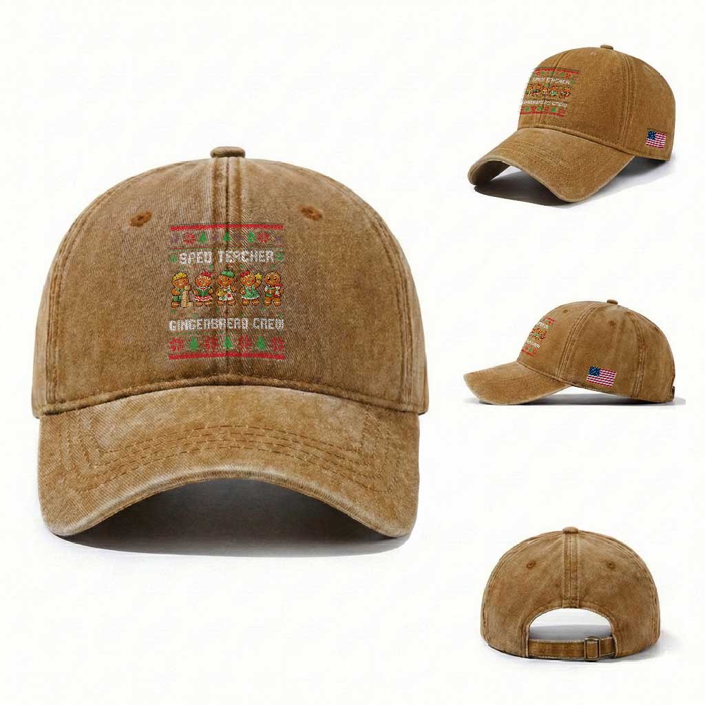 Gingerbread SPED Teacher Washed Cotton Baseball Cap Christmas Special Education Crew Gift TS12