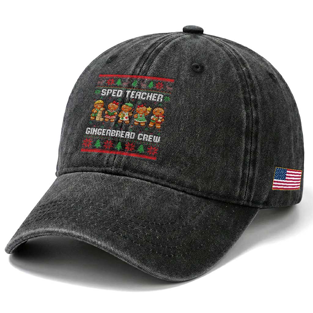 Gingerbread SPED Teacher Washed Cotton Baseball Cap Christmas Special Education Crew Gift TS12