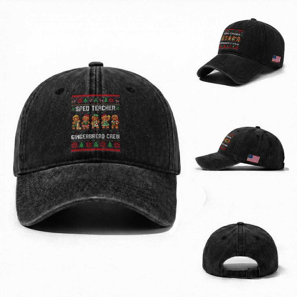 Gingerbread SPED Teacher Washed Cotton Baseball Cap Christmas Special Education Crew Gift TS12