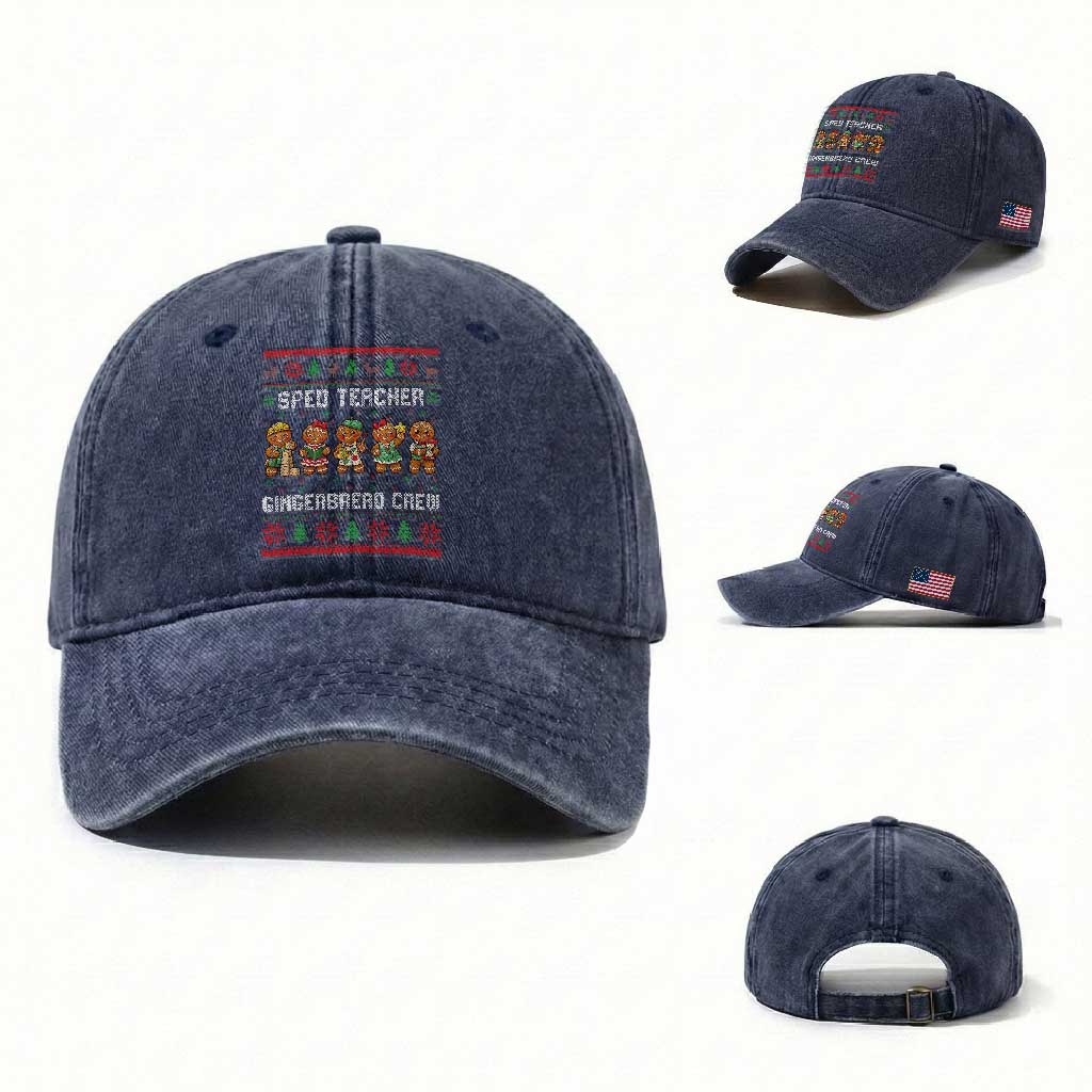 Gingerbread SPED Teacher Washed Cotton Baseball Cap Christmas Special Education Crew Gift TS12