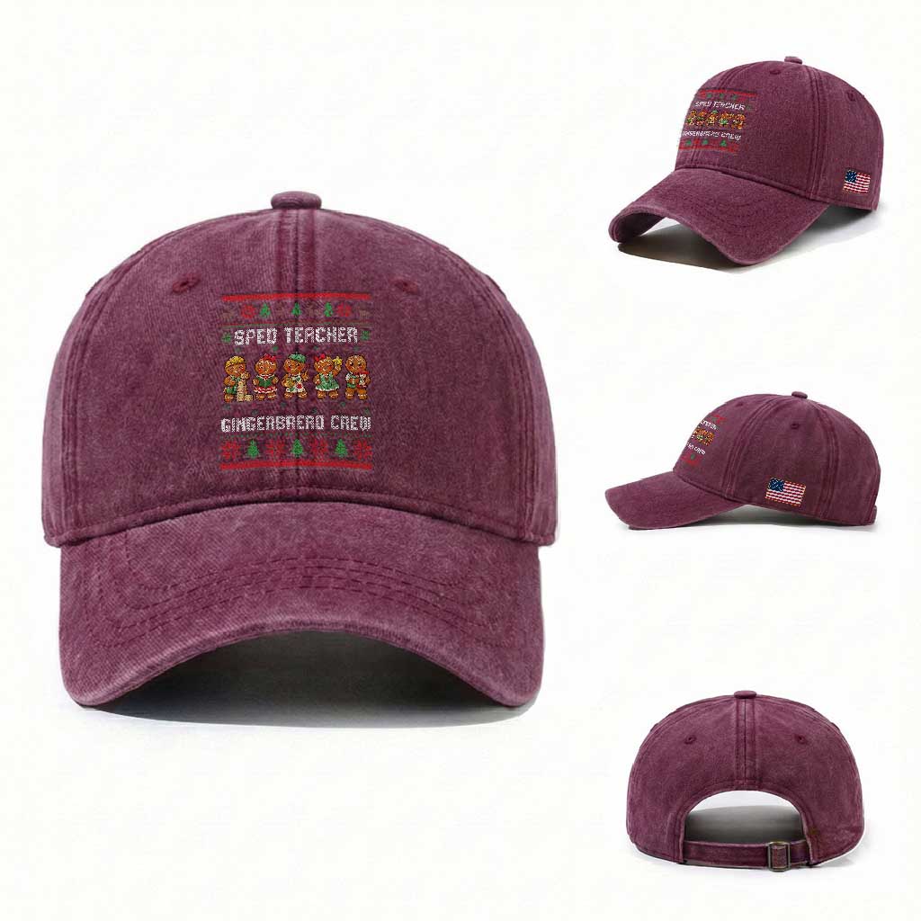 Gingerbread SPED Teacher Washed Cotton Baseball Cap Christmas Special Education Crew Gift TS12
