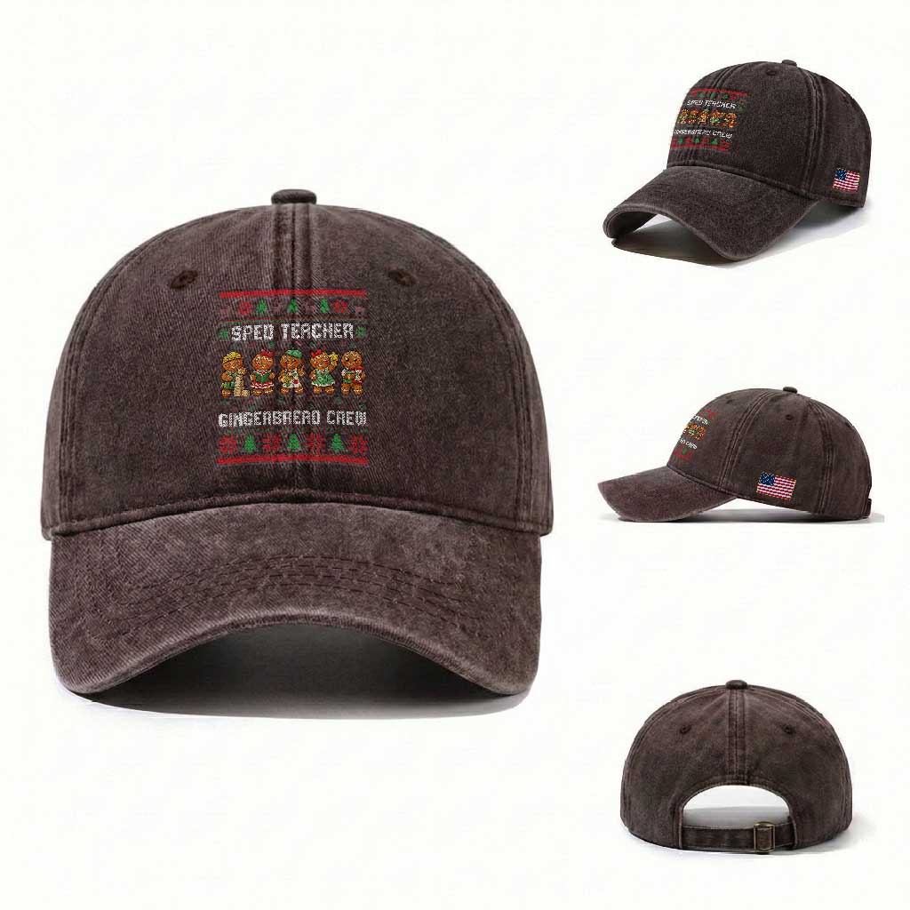 Gingerbread SPED Teacher Washed Cotton Baseball Cap Christmas Special Education Crew Gift TS12
