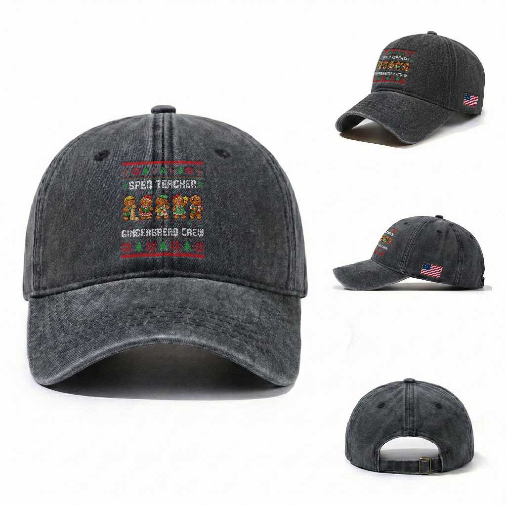 Gingerbread SPED Teacher Washed Cotton Baseball Cap Christmas Special Education Crew Gift TS12