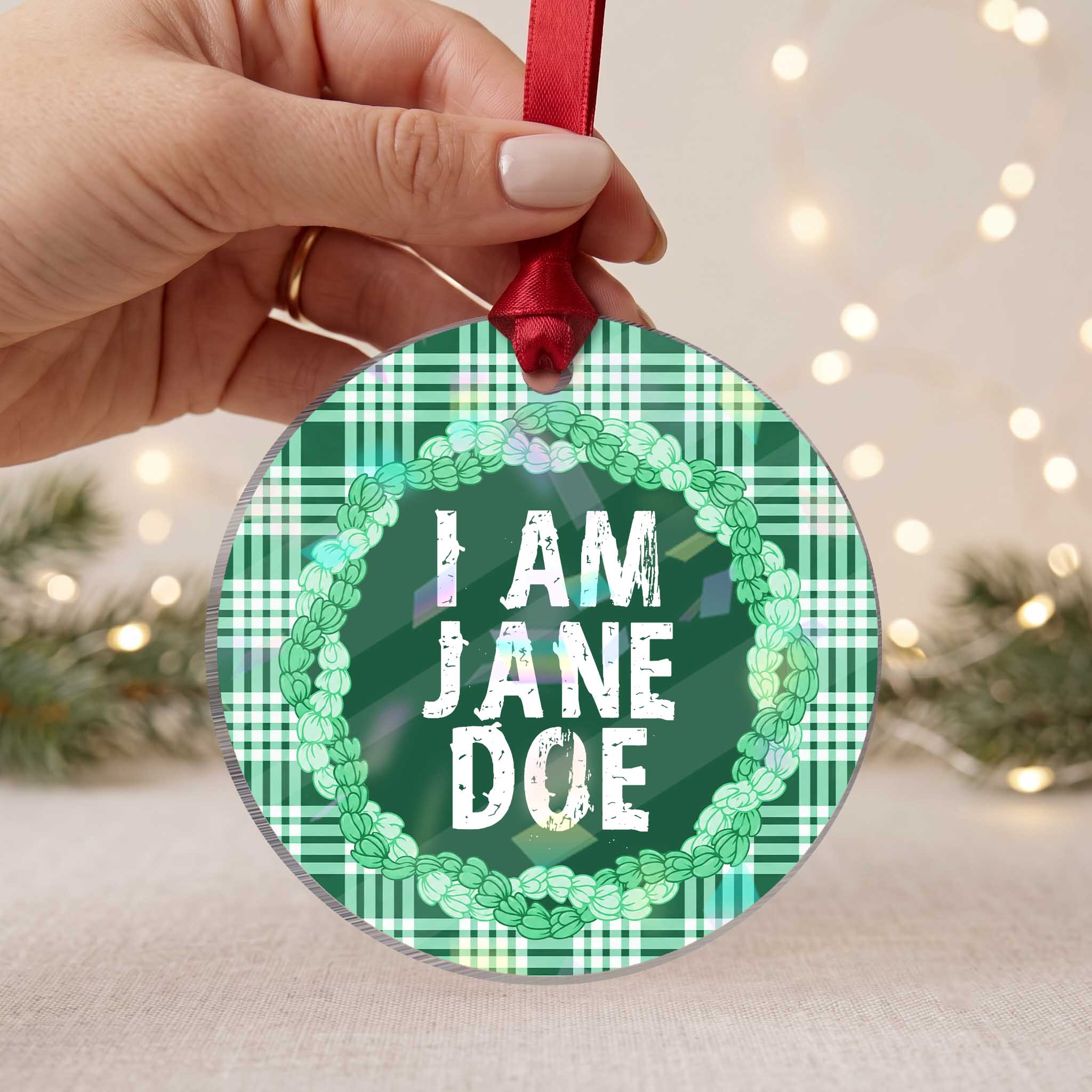 I Am Jane Doe Distressed Holographic Acrylic Ornament Solidarity Survivor Support Human Rights Statement TS02
