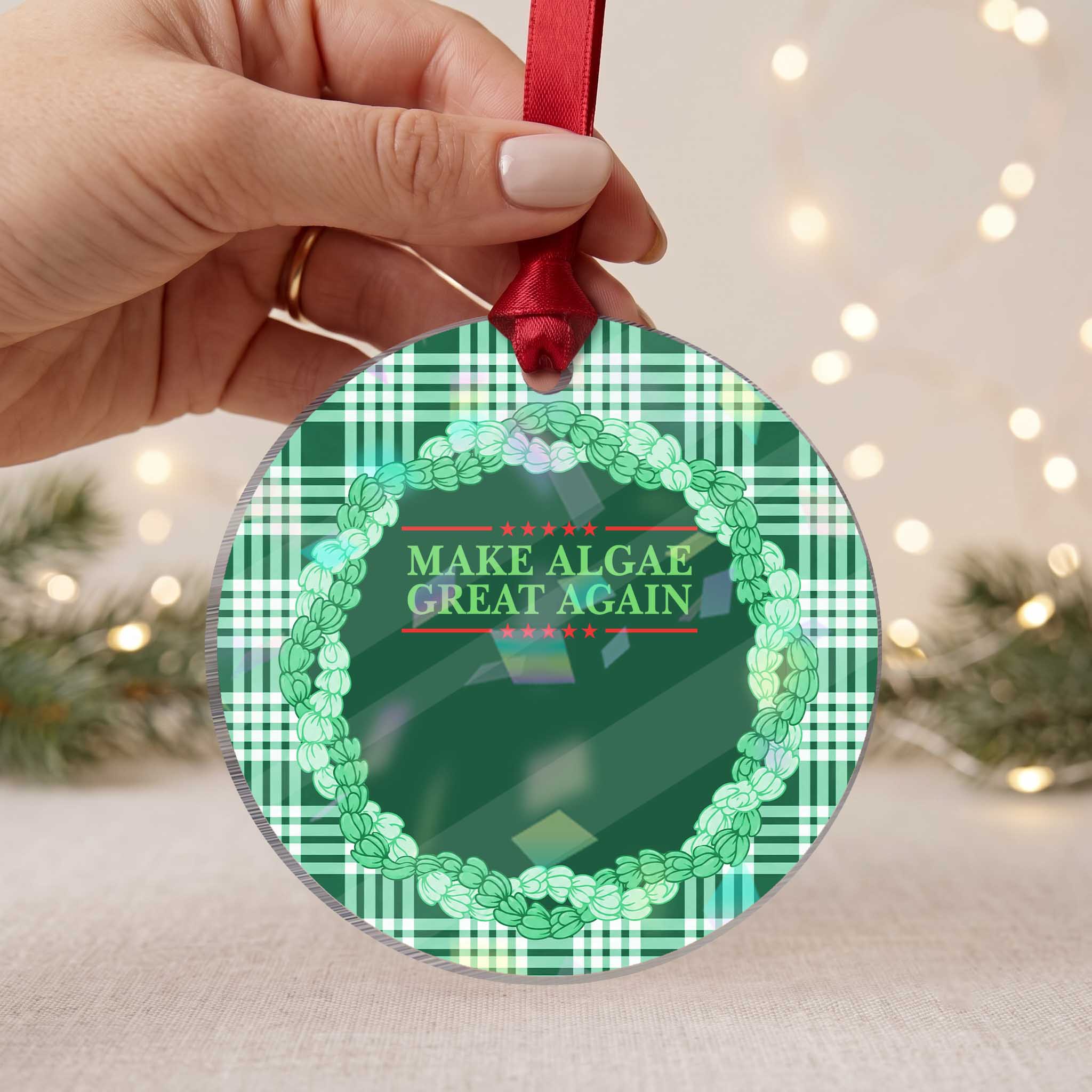 Make Algae Great Again Retro Holographic Acrylic Ornament Funny Lincoln Memorial Reflecting Pool Parody Meme TS02