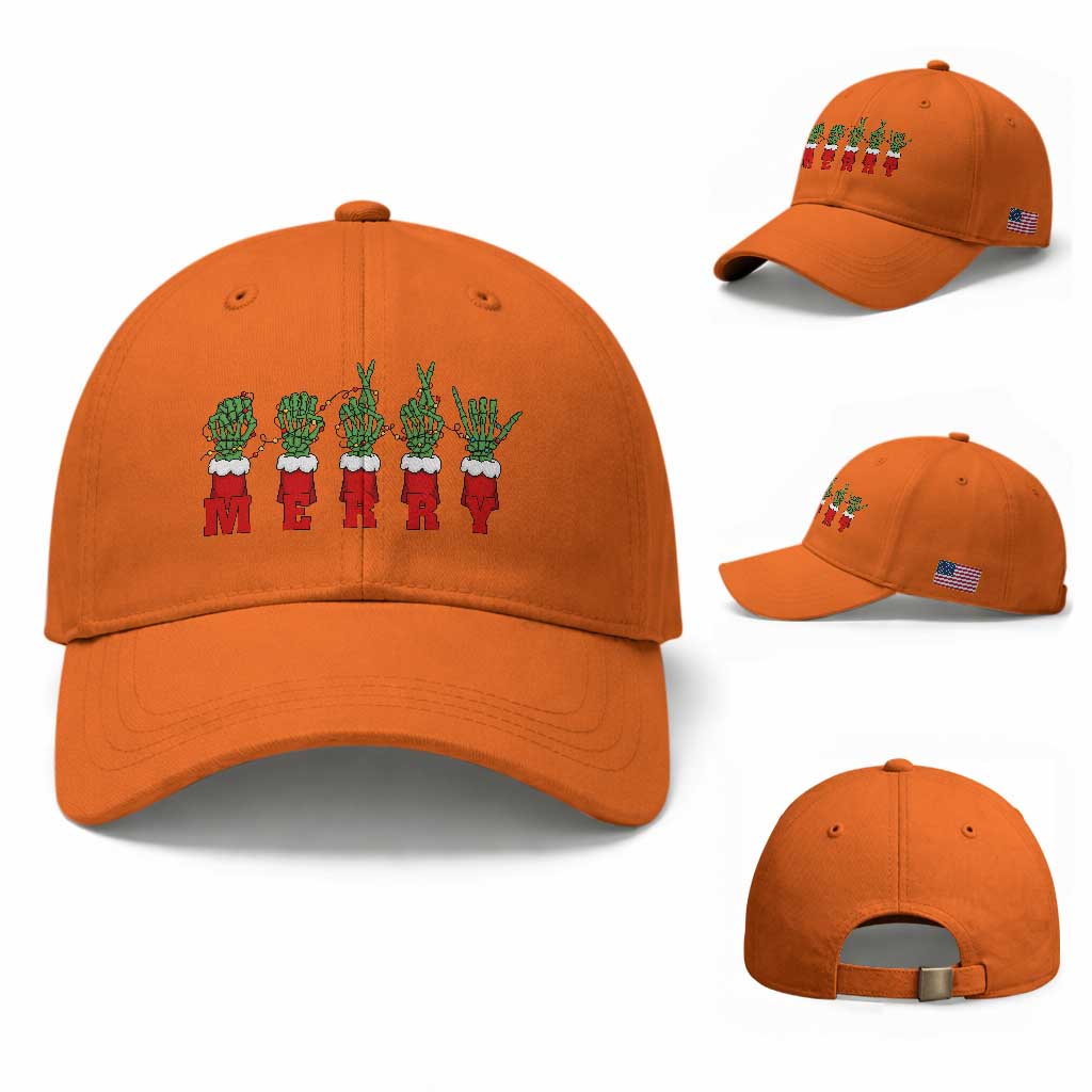 Merry ASL Christmas Skeleton Hands Baseball Cap Sign Language SPED Teacher Educator Life TS12