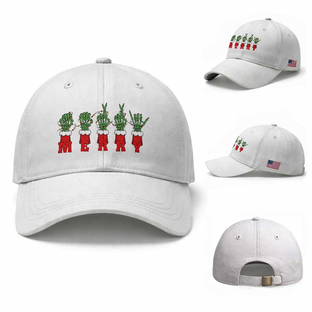 Merry ASL Christmas Skeleton Hands Baseball Cap Sign Language SPED Teacher Educator Life TS12