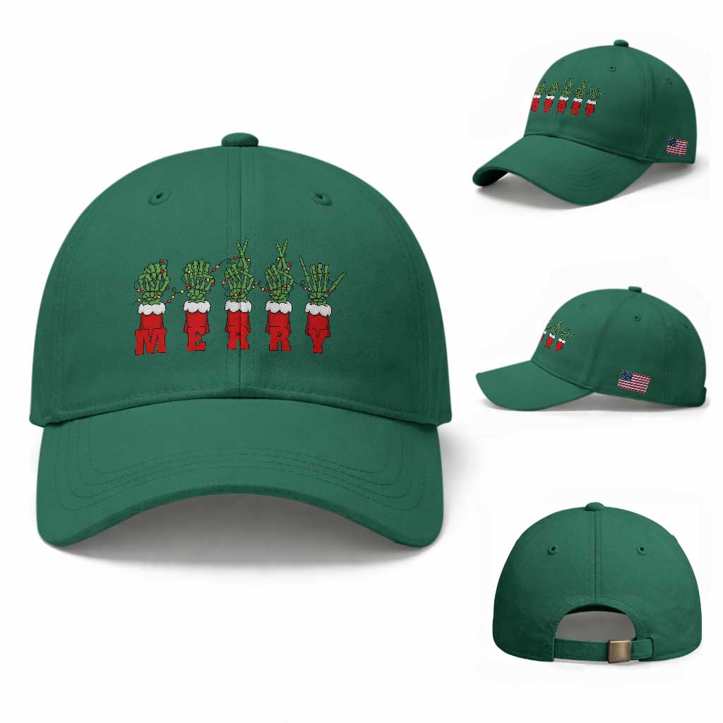 Merry ASL Christmas Skeleton Hands Baseball Cap Sign Language SPED Teacher Educator Life TS12