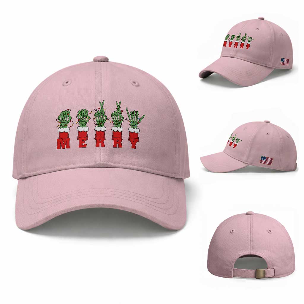 Merry ASL Christmas Skeleton Hands Baseball Cap Sign Language SPED Teacher Educator Life TS12