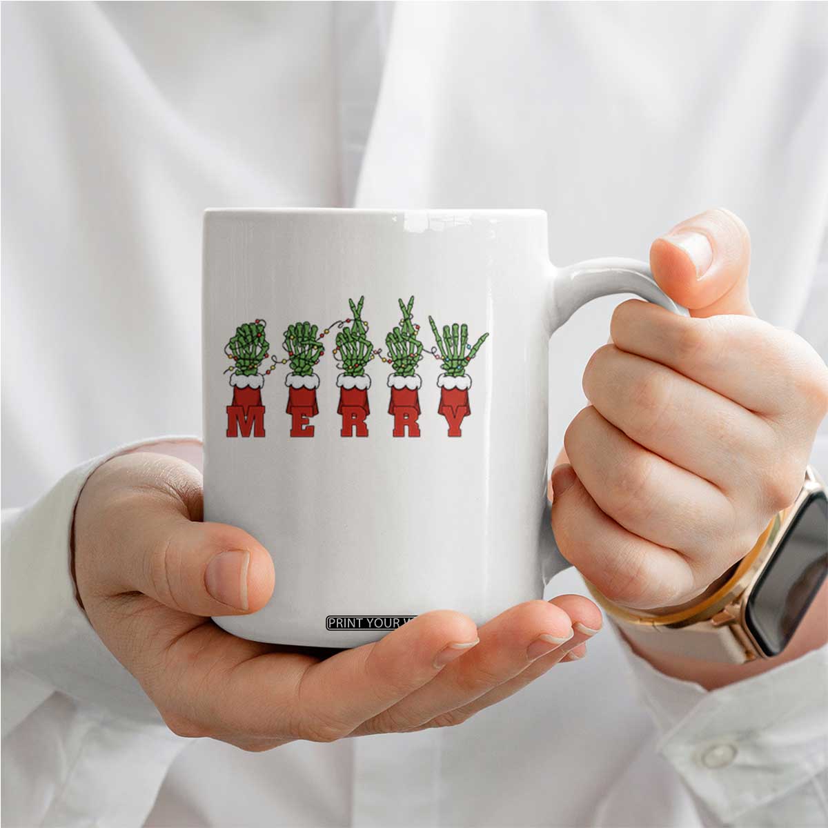 Merry ASL Christmas Skeleton Hands Coffee Mug Sign Language SPED Teacher Educator Life TS12