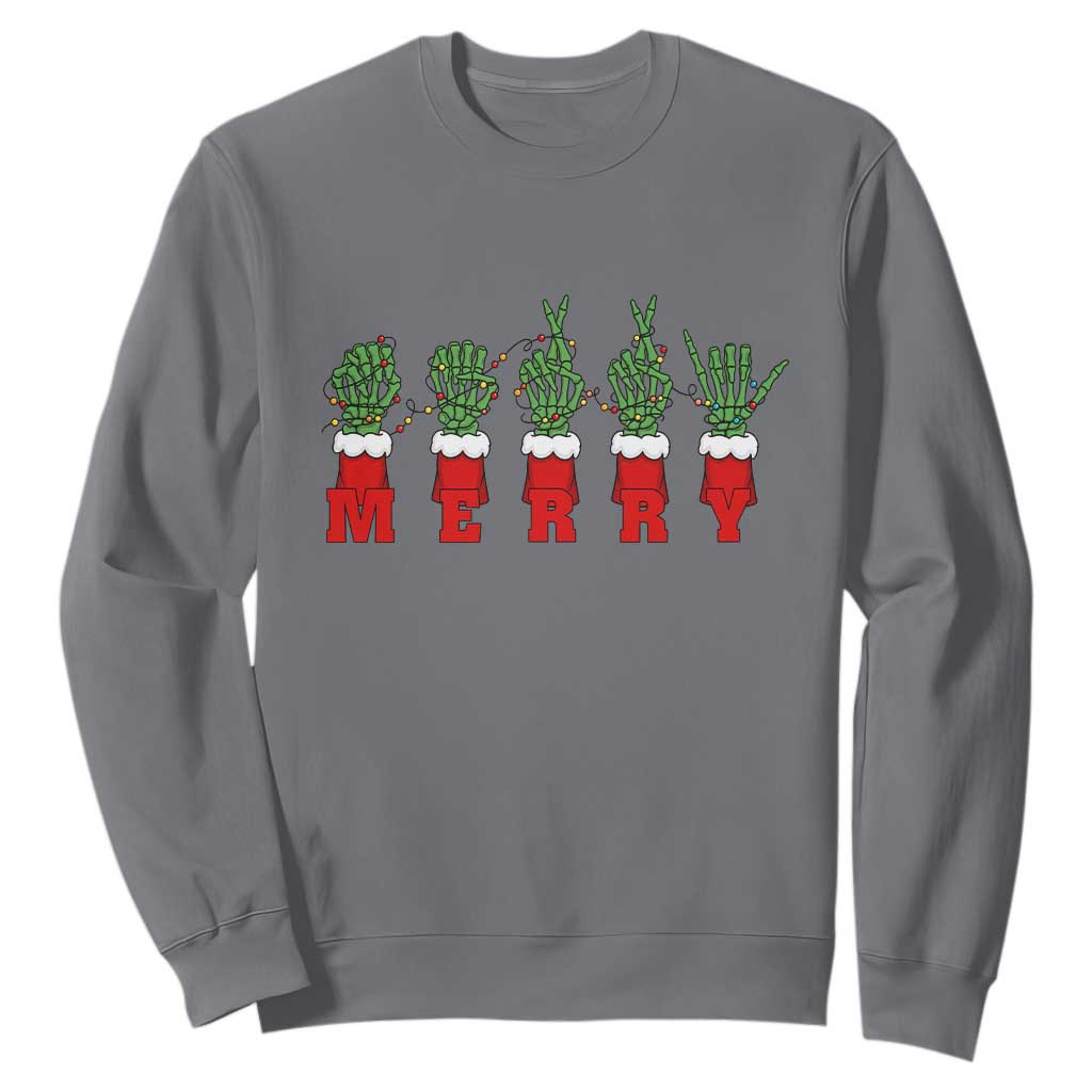 Merry ASL Christmas Skeleton Hands Sweatshirt Sign Language SPED Teacher Educator Life TS12