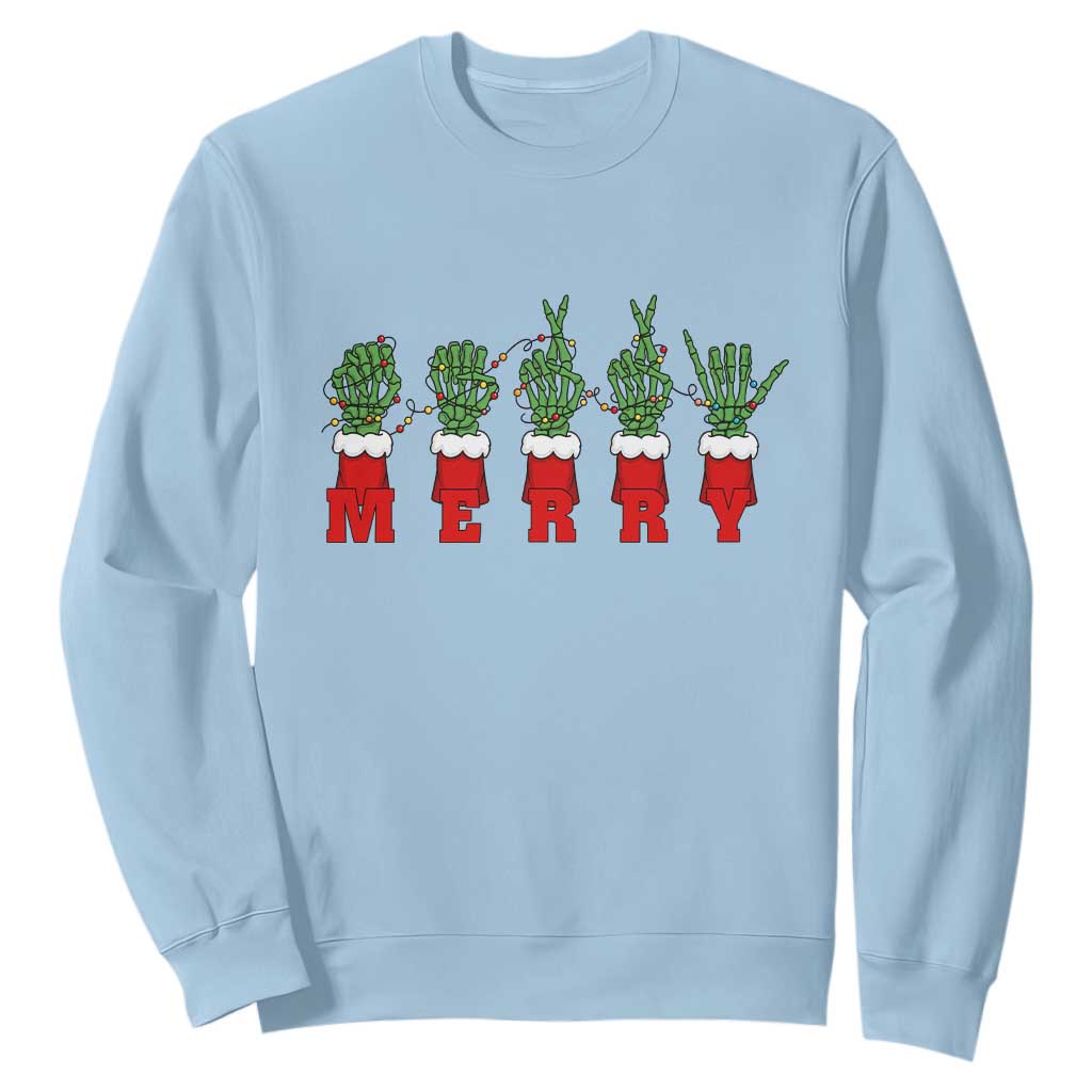 Merry ASL Christmas Skeleton Hands Sweatshirt Sign Language SPED Teacher Educator Life TS12