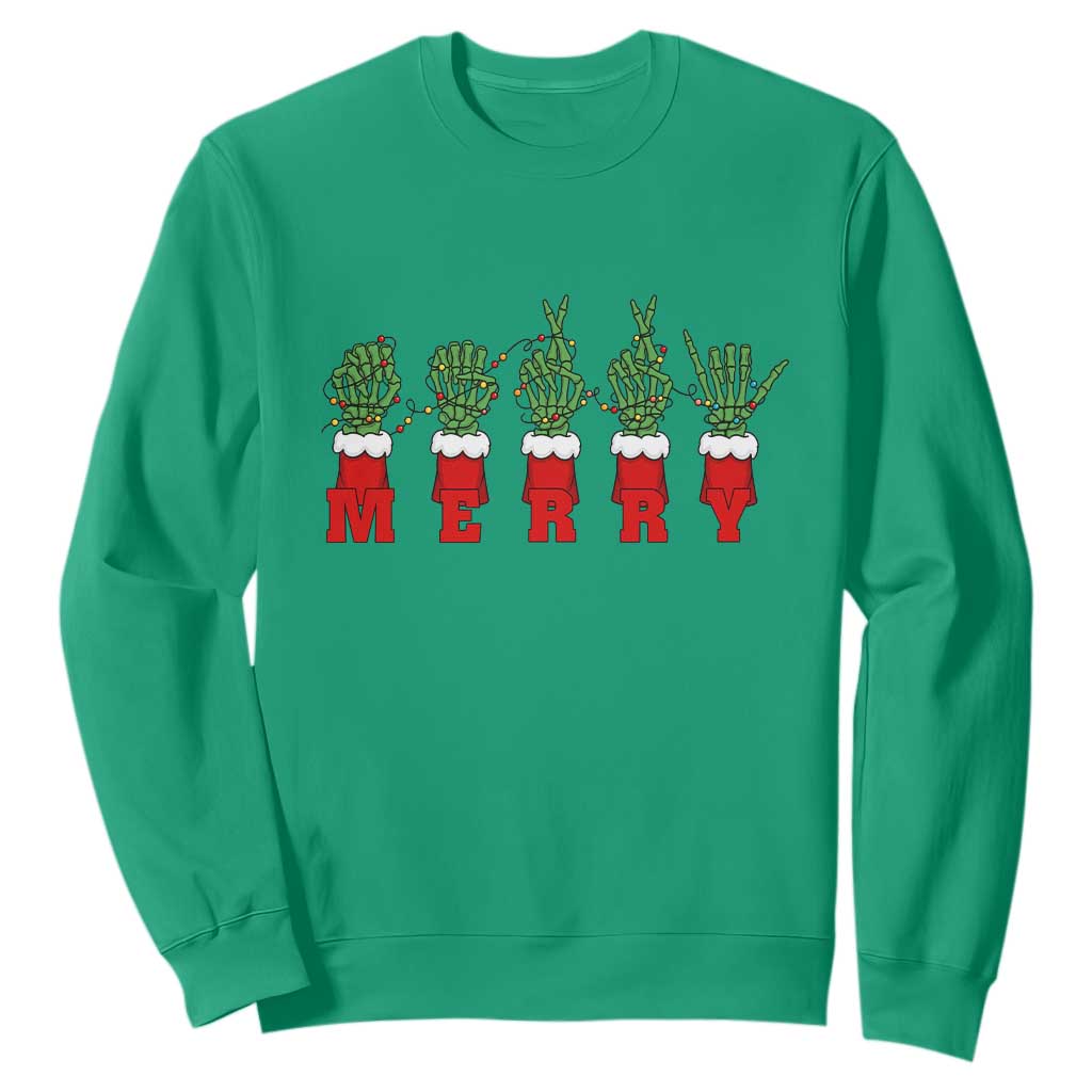Merry ASL Christmas Skeleton Hands Sweatshirt Sign Language SPED Teacher Educator Life TS12
