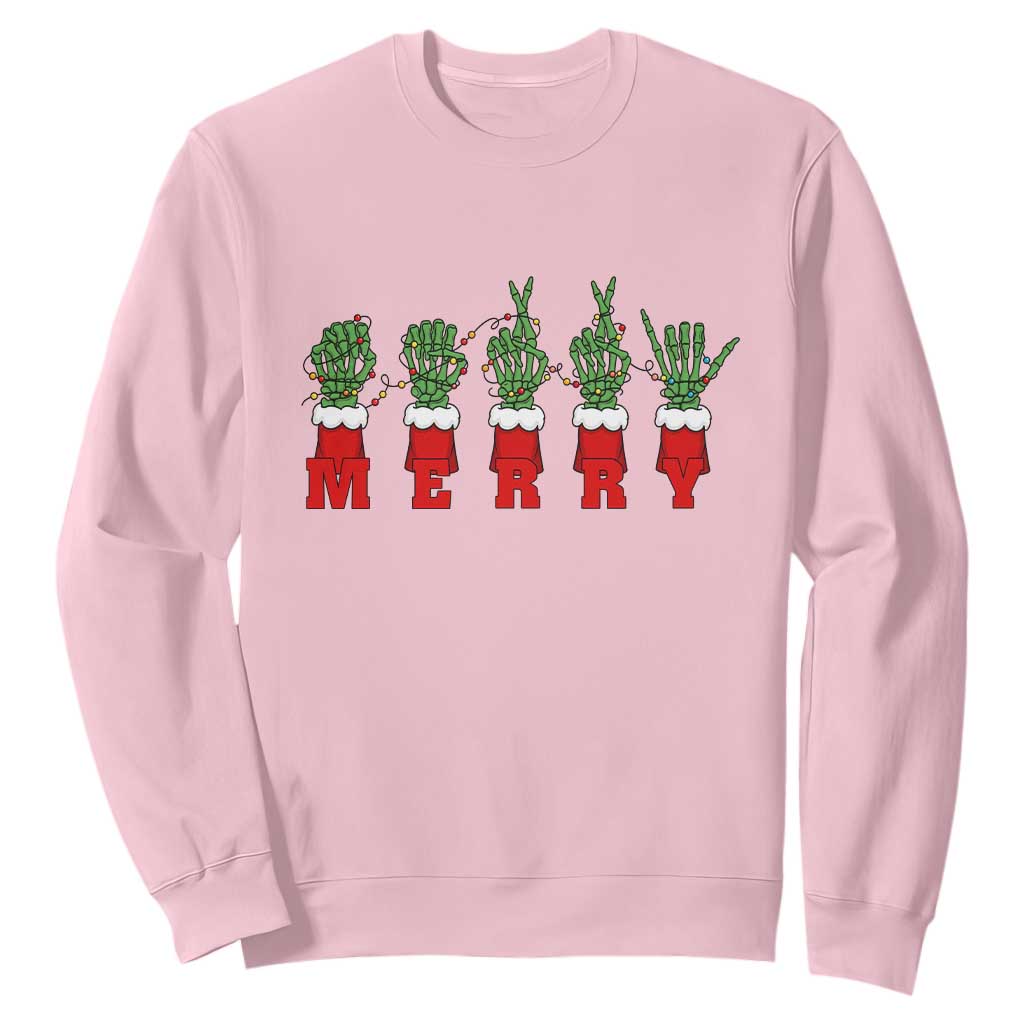 Merry ASL Christmas Skeleton Hands Sweatshirt Sign Language SPED Teacher Educator Life TS12