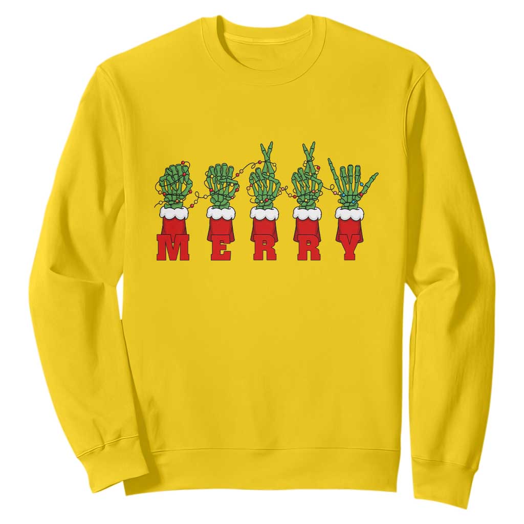 Merry ASL Christmas Skeleton Hands Sweatshirt Sign Language SPED Teacher Educator Life TS12