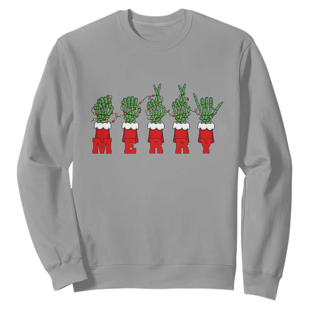 Merry ASL Christmas Skeleton Hands Sweatshirt Sign Language SPED Teacher Educator Life TS12