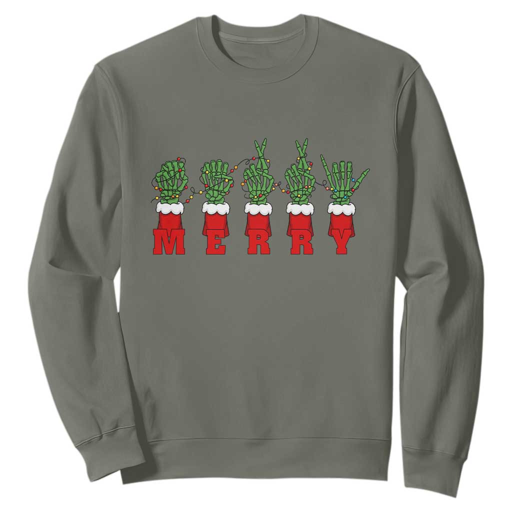 Merry ASL Christmas Skeleton Hands Sweatshirt Sign Language SPED Teacher Educator Life TS12