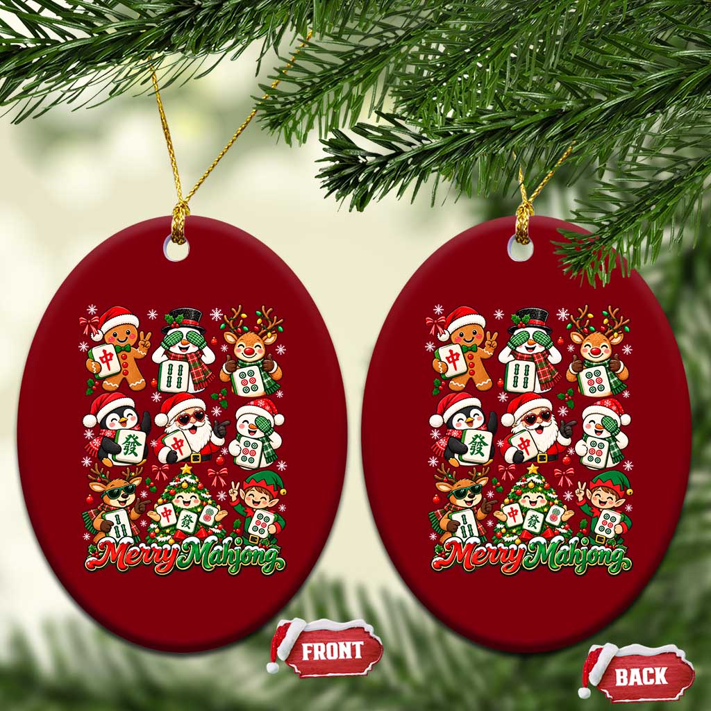 Merry Mahjong Christmas Ceramic Ornament Cute Holiday Characters Tile Player TS12