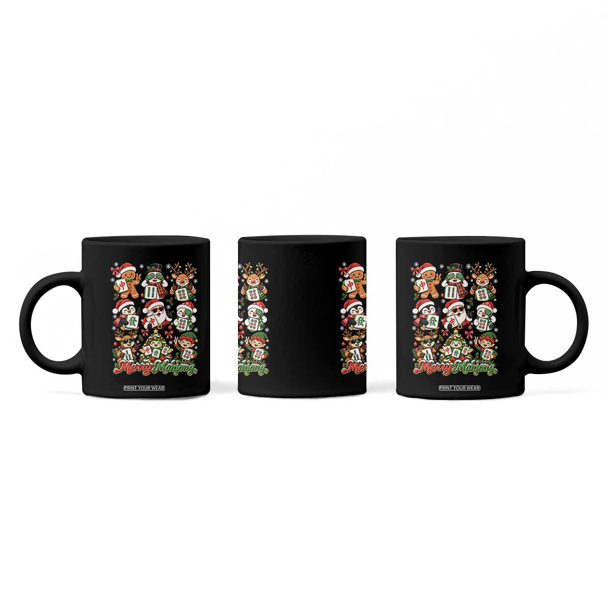 Merry Mahjong Christmas Coffee Mug Cute Holiday Characters Tile Player TS12